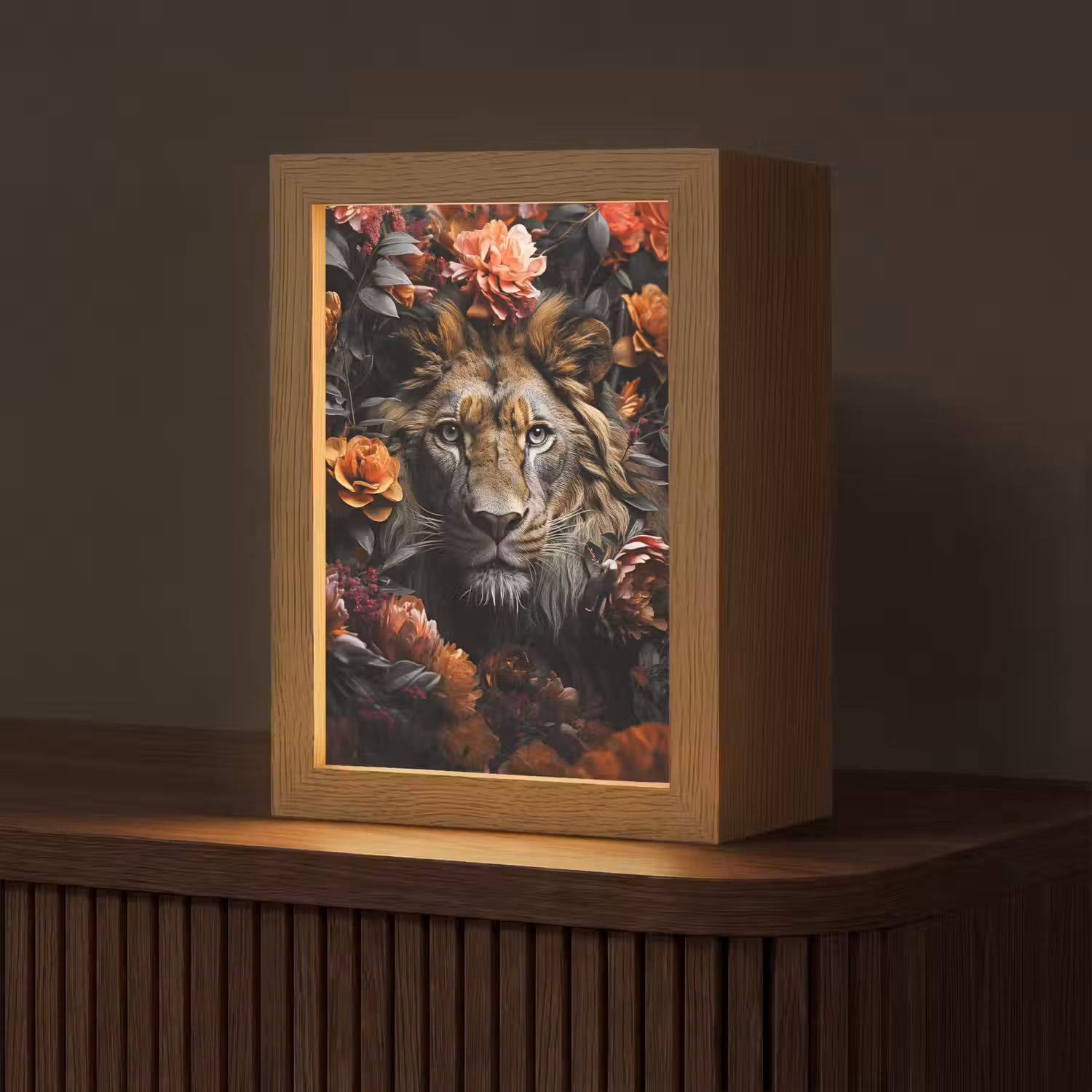 Leeuw - Dier - Natuur - Bloemen - Botanisch Light Box met kabel (Tafellamp) klein -z3d_website