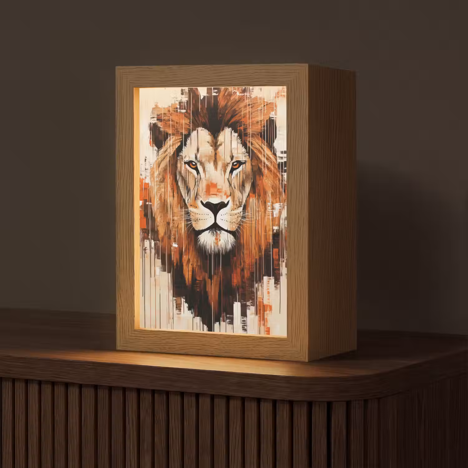 Leeuwenkop - Lijnen - Crème Light Box met kabel (Tafellamp) klein -z3d_website
