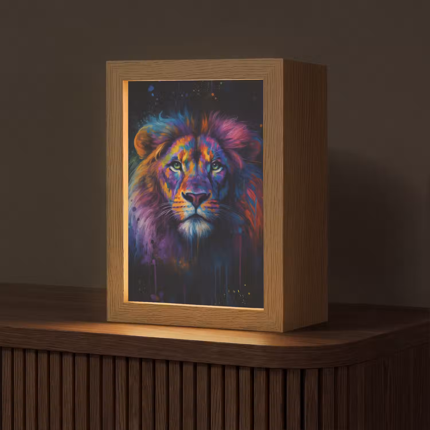 Leeuwenkop - Felgekleurd - Abstract Light Box met kabel (Tafellamp) klein -z3d_website