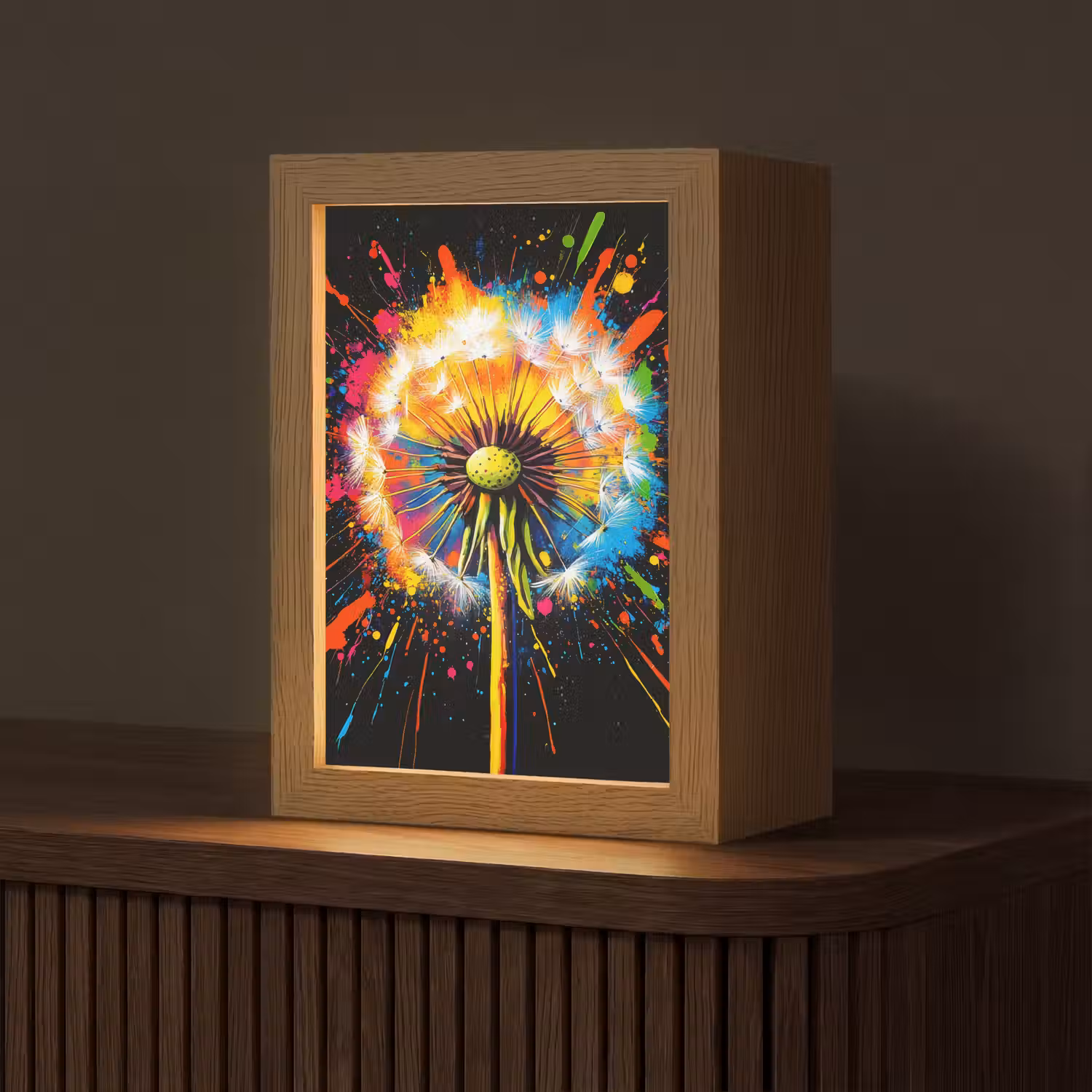 Paardenbloem - Graffiti - Kleurrijk - Bloemen - Natuur Light Box met kabel (Tafellamp) klein -z3d_website