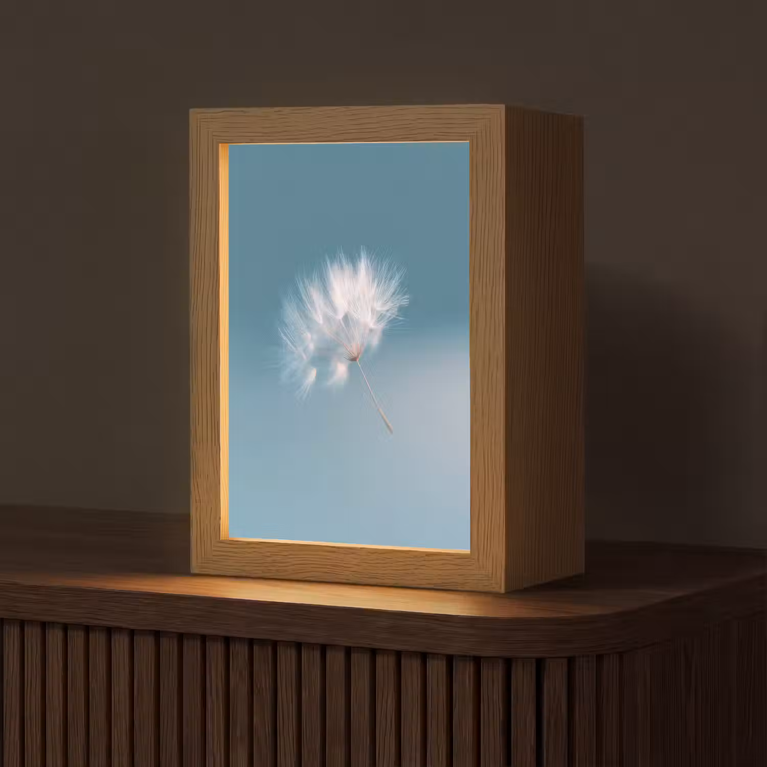 Paardenbloempluisje - Blauw - Lucht Light Box met kabel (Tafellamp) klein -z3d_website