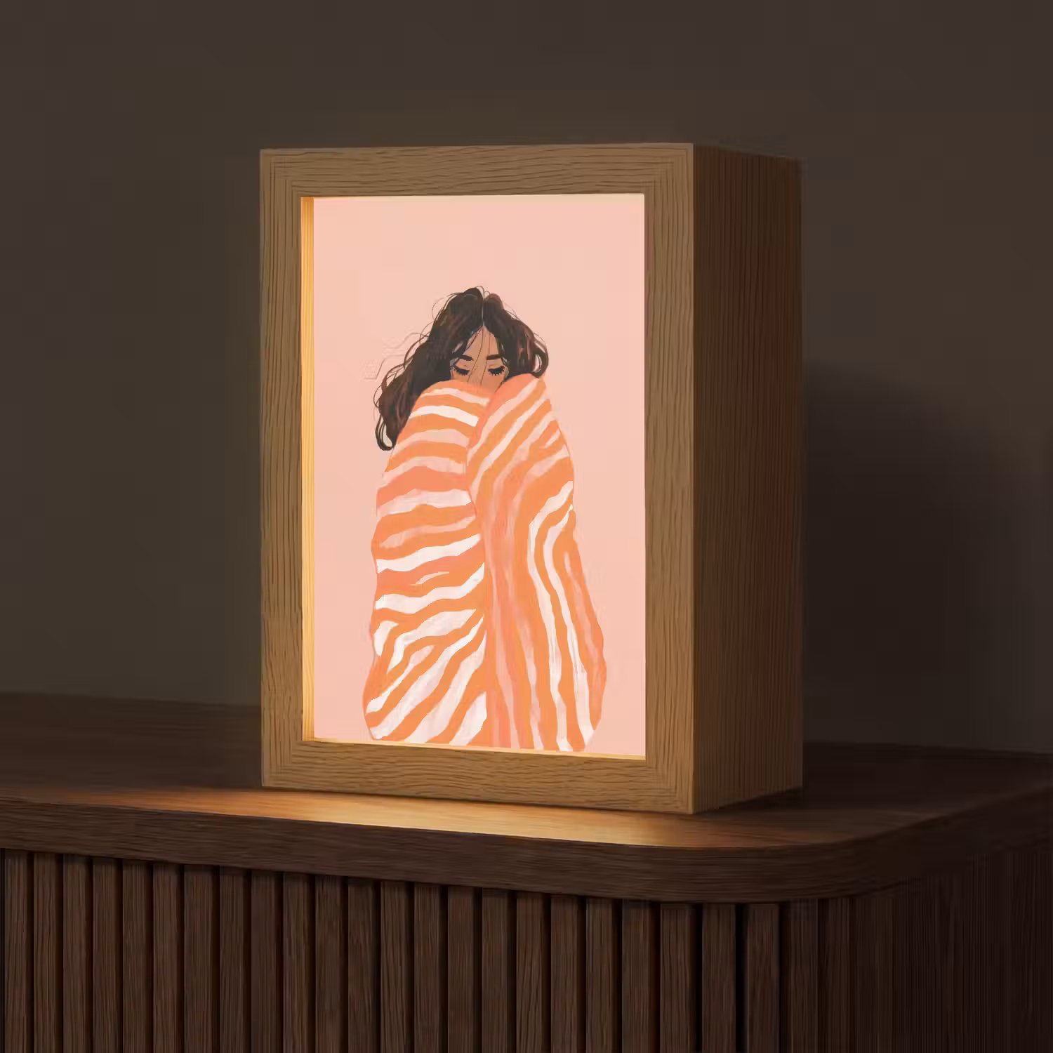 Meisje - Deken - Gestreept - Oranje Light Box met kabel (Tafellamp) klein -z3d_website