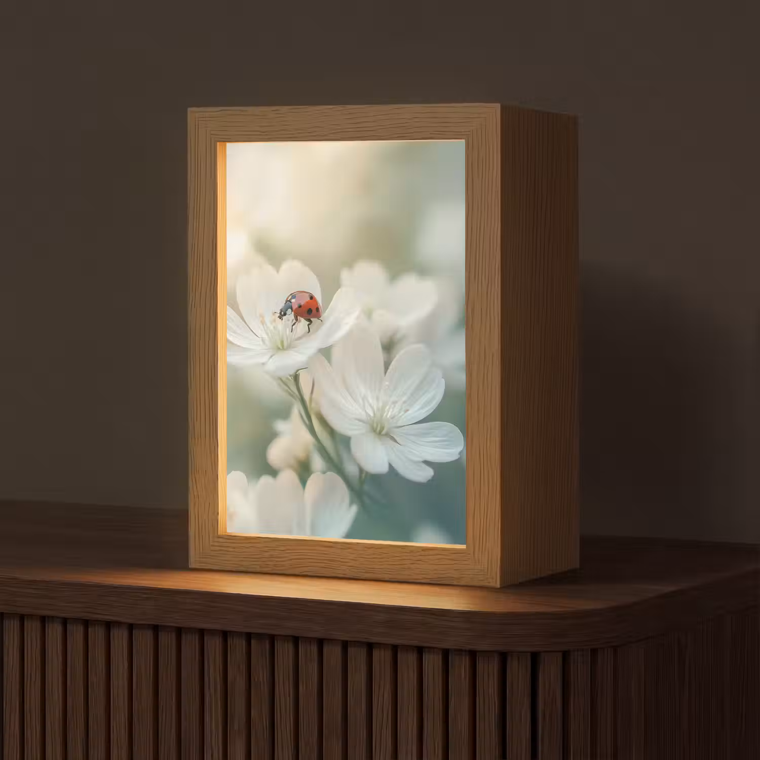 Lieveheersbeestje - Bloemen - Wit Light Box met kabel (Tafellamp) klein -z3d_website