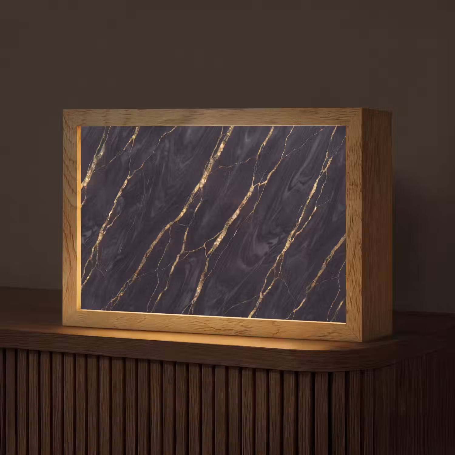 Marmer - Gouden aders - Abstract - Zwart Light Box met kabel (Tafellamp) klein -z3d_website