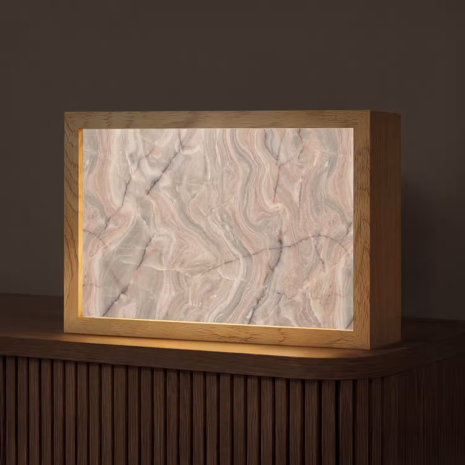 Marmer - Patroon - Abstract - Beige - Groen Light Box met kabel (Tafellamp) klein -z3d_website