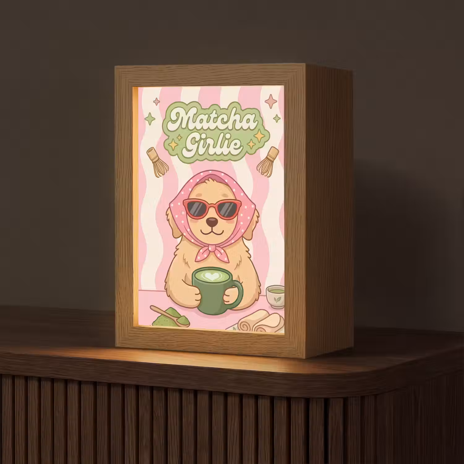 Matcha - Hond - Roze - Groen Light Box met kabel (Tafellamp) klein -z3d_website