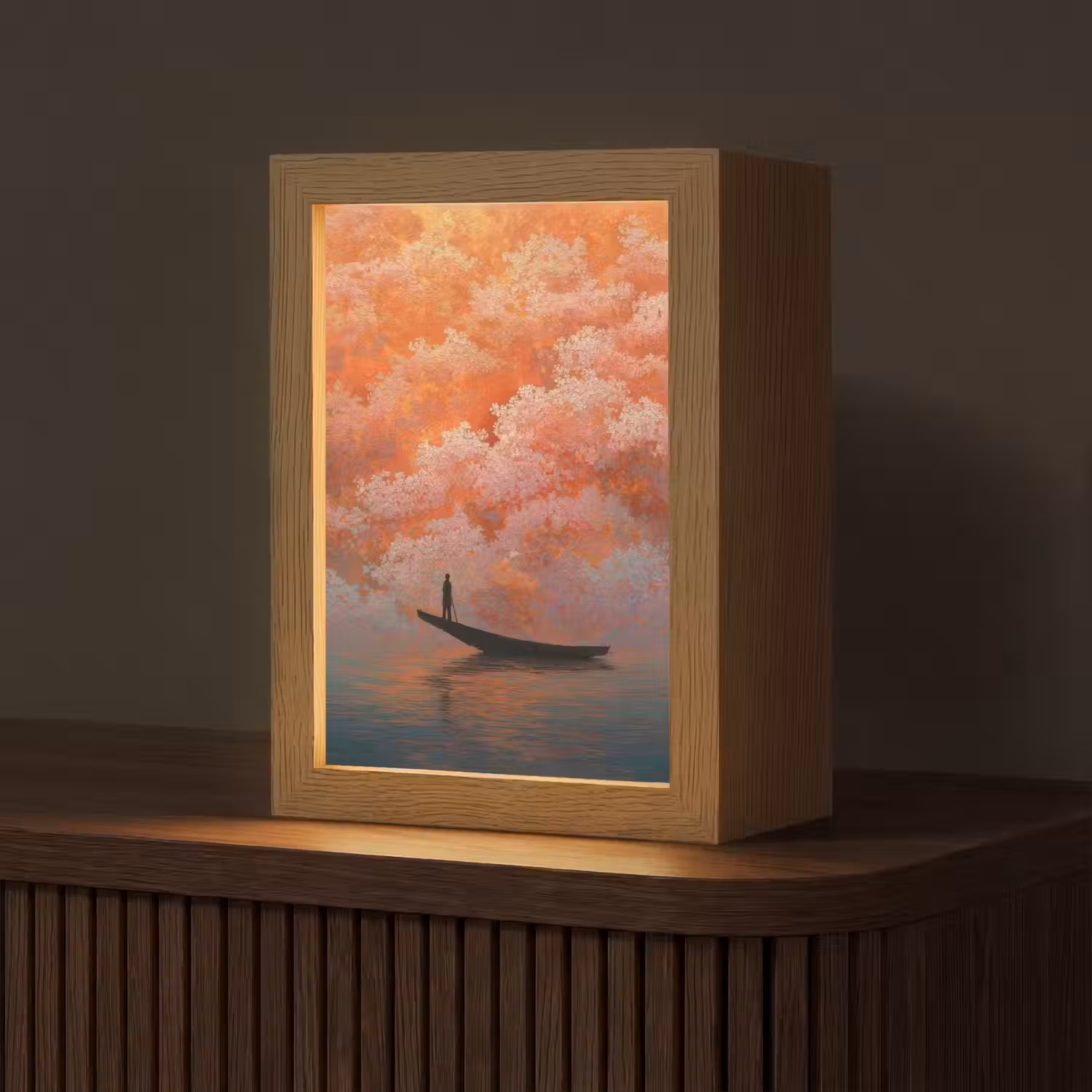 Zee - Boot - Wolken - Oranje Light Box met kabel (Tafellamp) klein -z3d_website