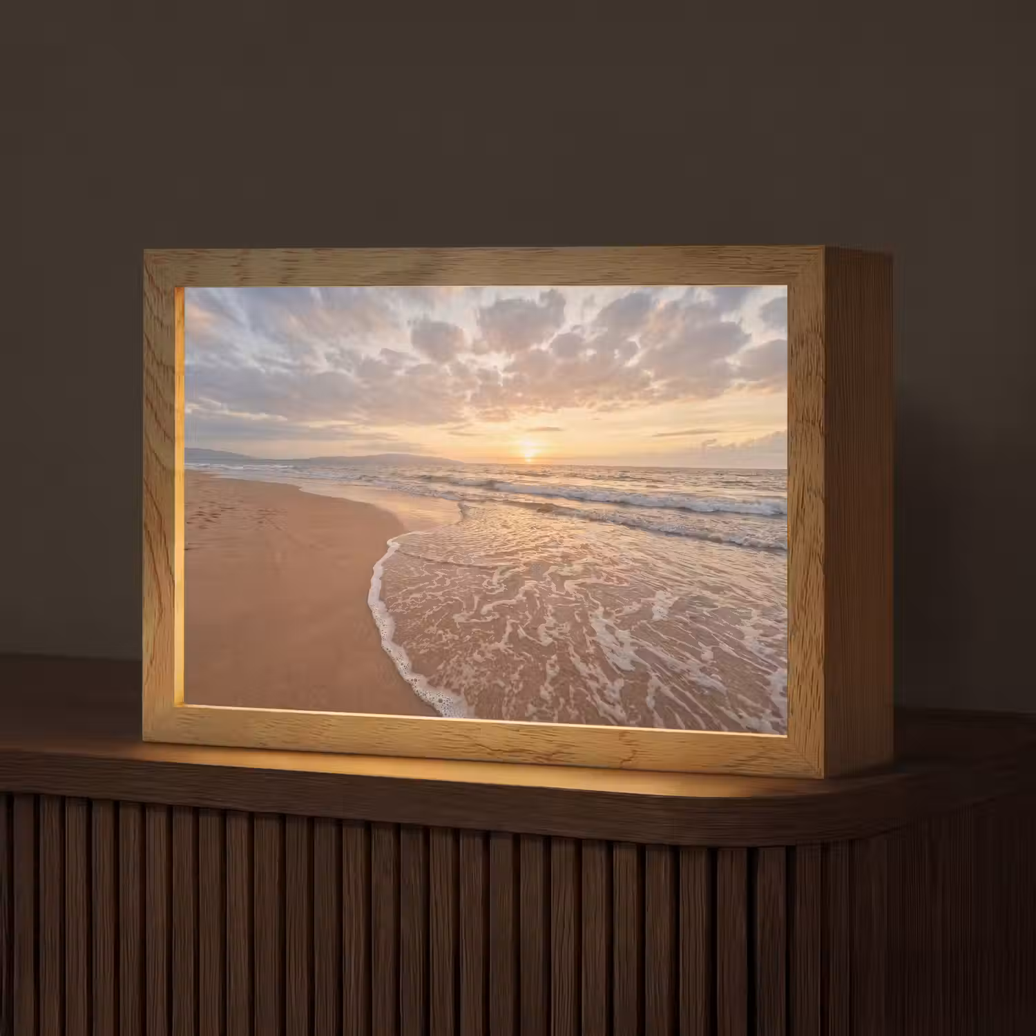 Zee - Kustlijn - Wolken - Landschap - Oranje Light Box met kabel (Tafellamp) klein -z3d_website