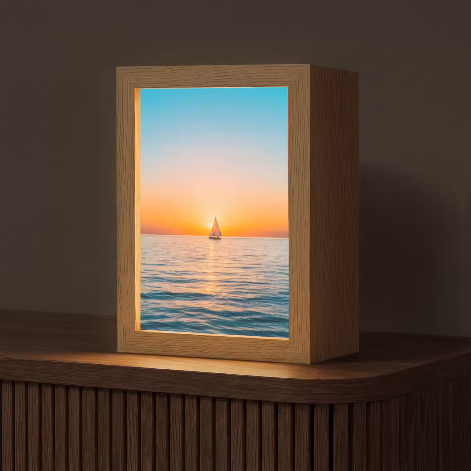 Zee - Zeilboot - Zonsondergang Light Box met kabel (Tafellamp) klein -z3d_website