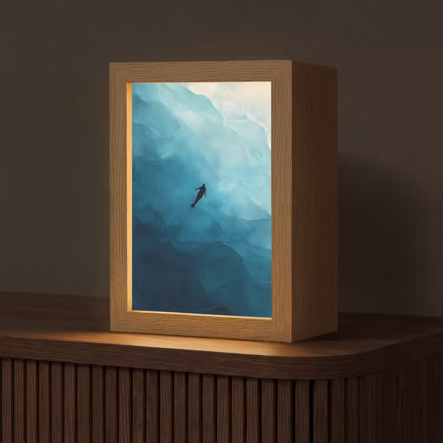 Zee - Silhouet - Abstract - Blauw Light Box met kabel (Tafellamp) klein -z3d_website
