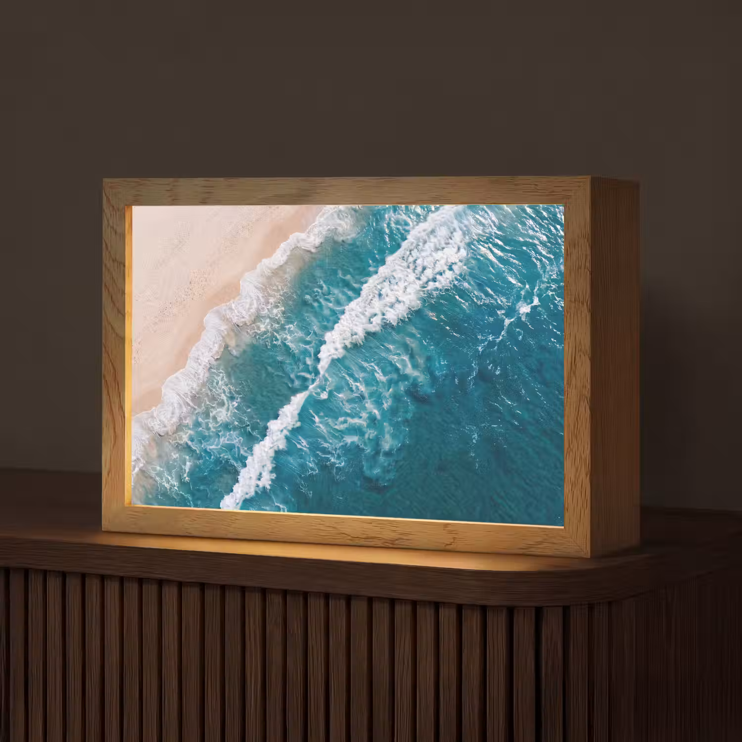 Zee - Strand - Golven - Natuur - Blauw Light Box met kabel (Tafellamp) klein -z3d_website