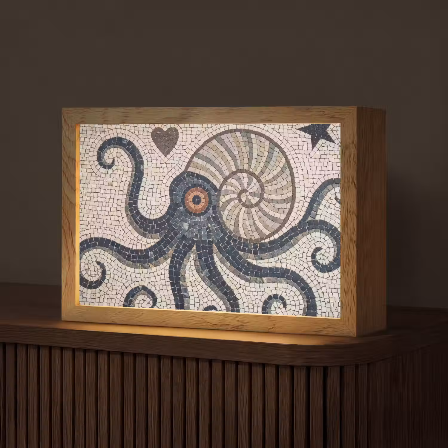 Zeeleven - Mozaïek - Kunst - Vintage - Beige Light Box met kabel (Tafellamp) klein -z3d_website