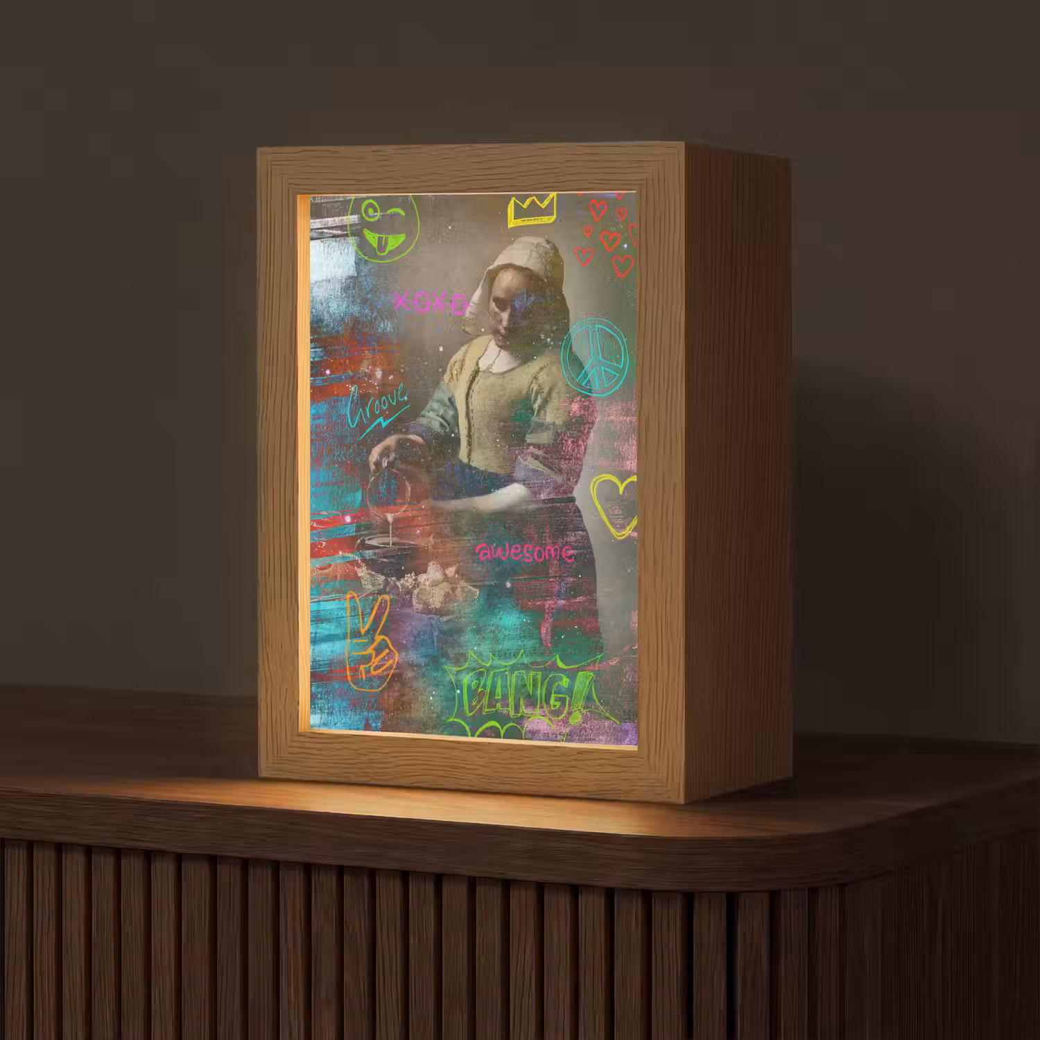 Melkmeisje - Johannes Vermeer - Graffiti Light Box met kabel (Tafellamp) klein -z3d_website