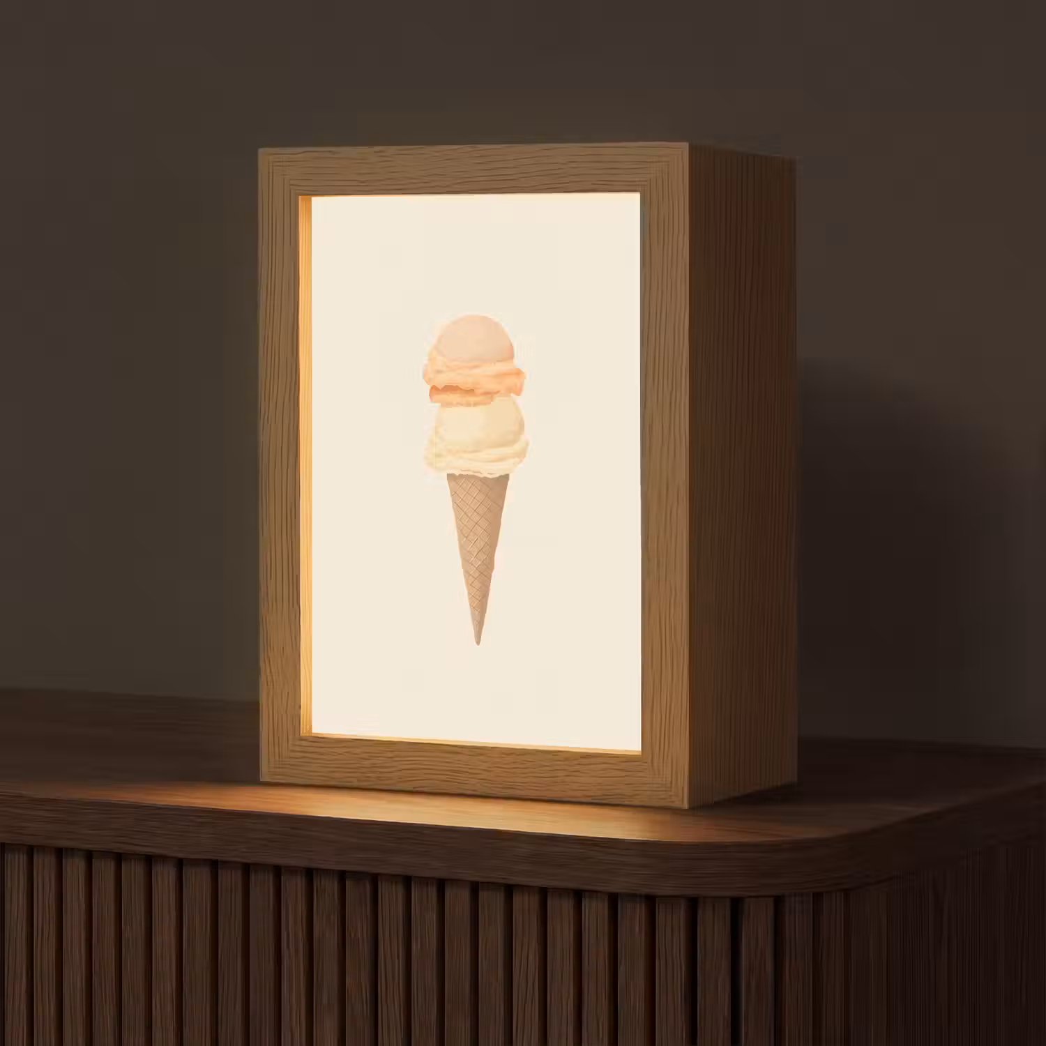 Minimalistisch - Schepijs - Hoorntje - Beige Light Box met kabel (Tafellamp) klein -z3d_website