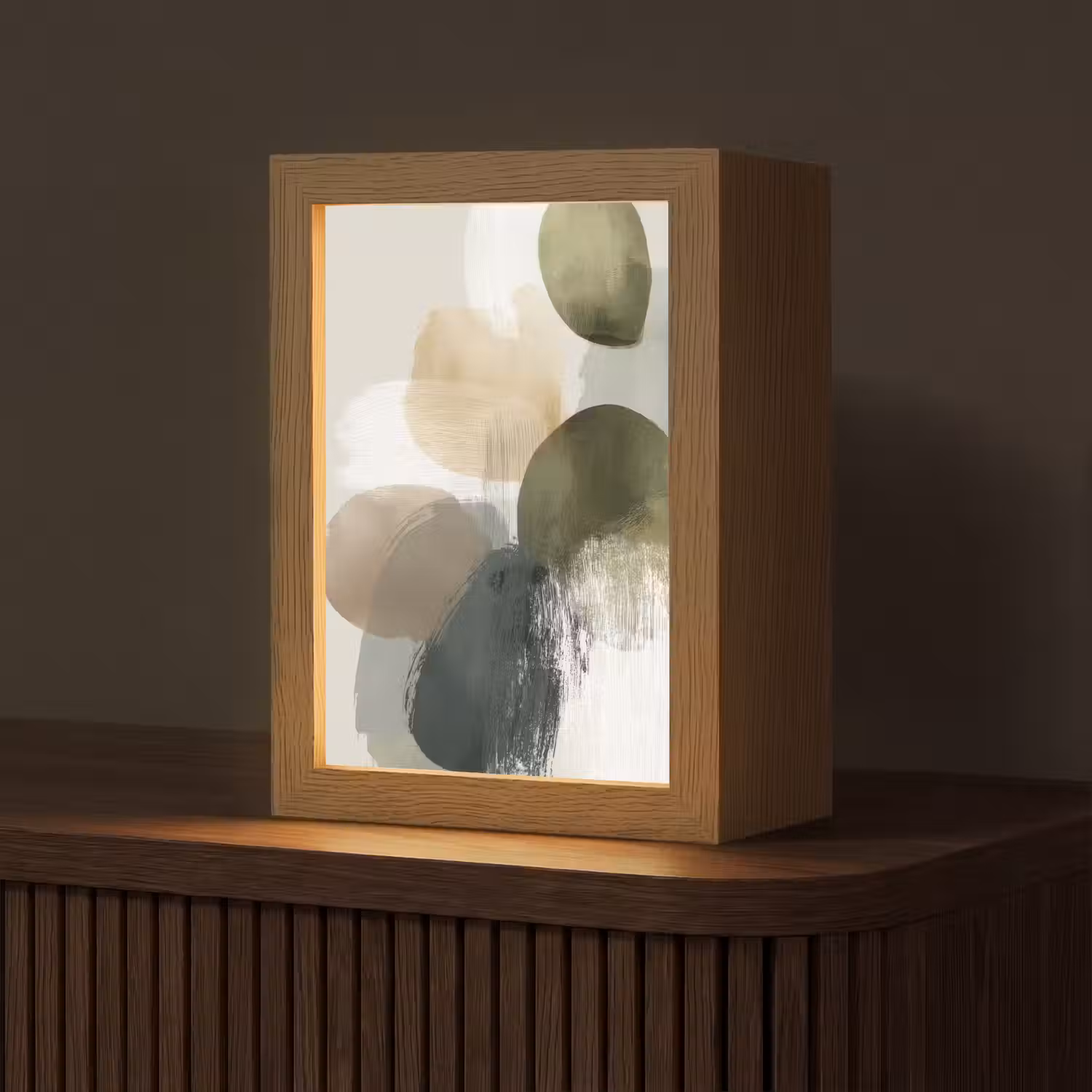 Minimalistisch - Cirkels - Penseelstreken - Beige Light Box met kabel (Tafellamp) klein -z3d_website