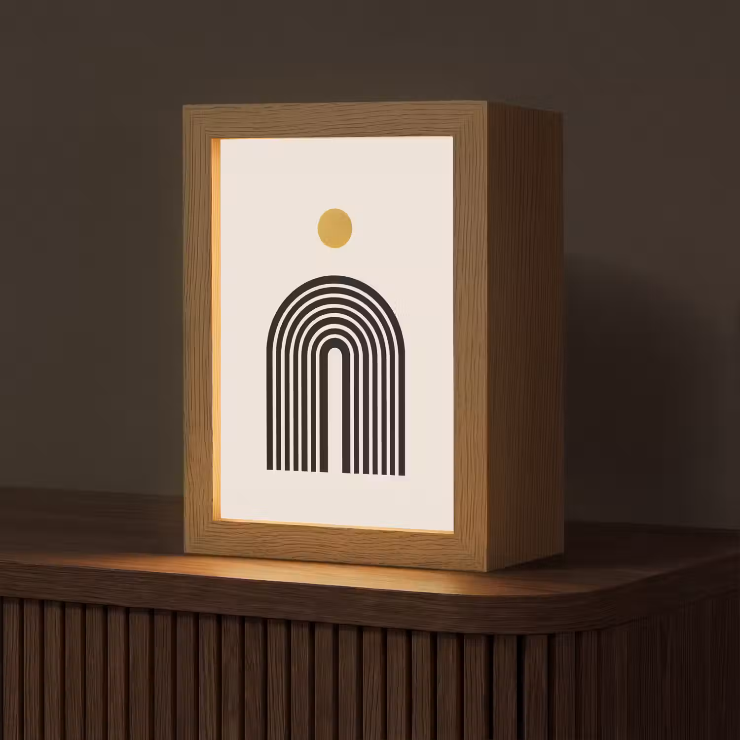 Minimalistisch - Zwarte boog - Gouden cirkel Light Box met kabel (Tafellamp) klein -z3d_website