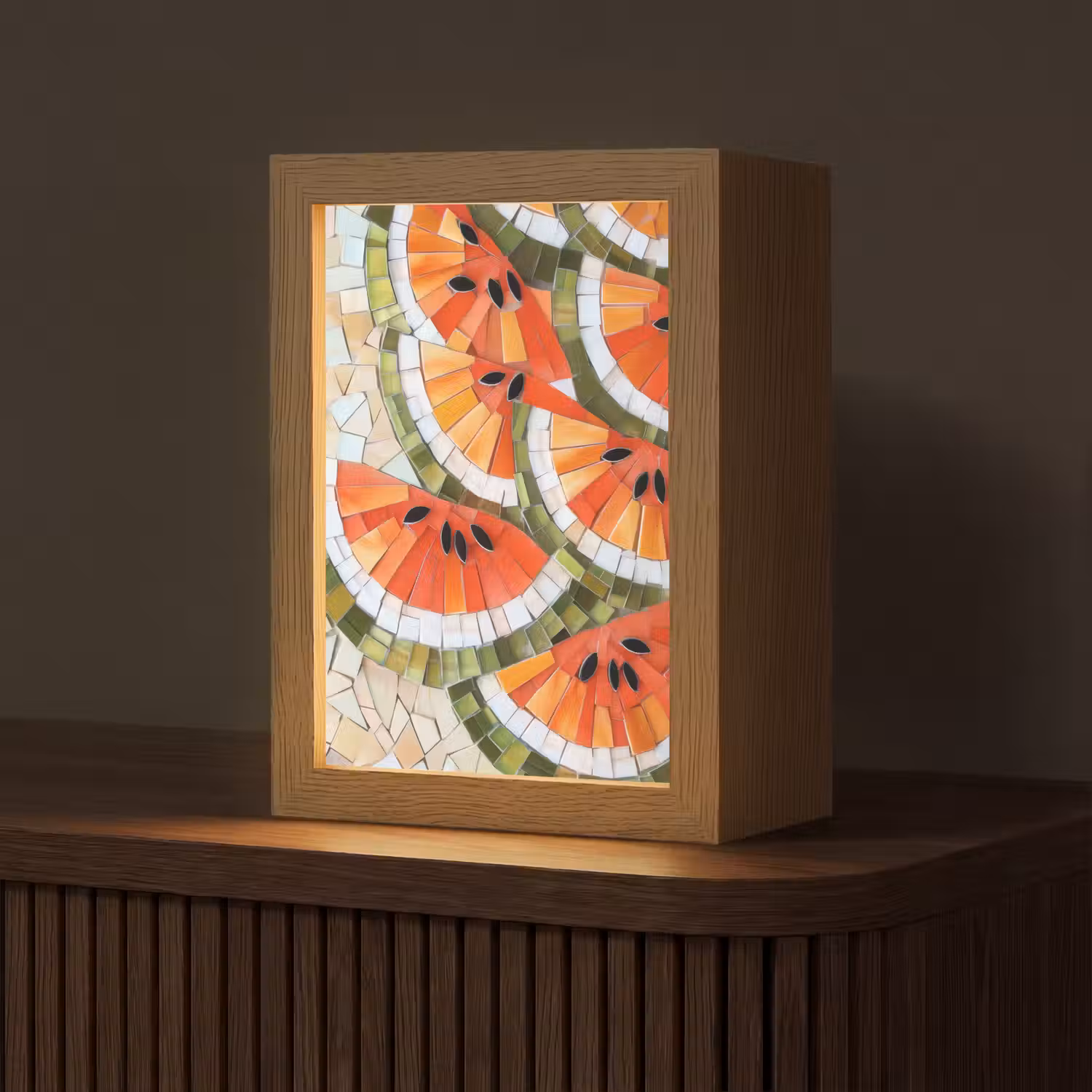 Mozaïek - Watermeloen - Rood - Pitten Light Box met kabel (Tafellamp) klein -z3d_website