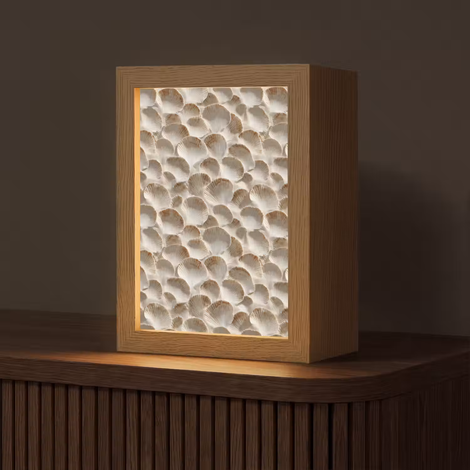 Schelpen - Waaiervorm - Wit Light Box met kabel (Tafellamp) klein 925 -z3d_website