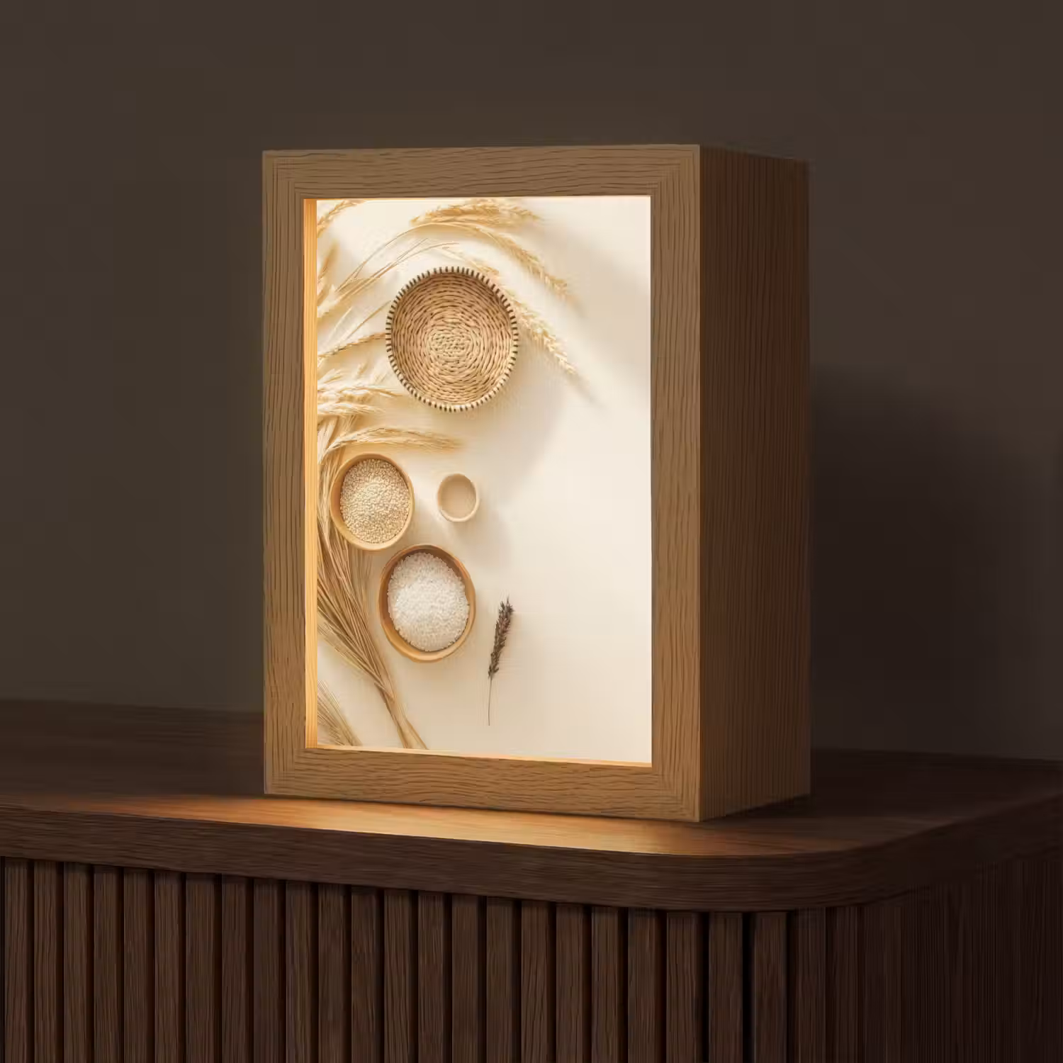 Granen - Hout - Kom - Beige Light Box met kabel (Tafellamp) klein -z3d_website