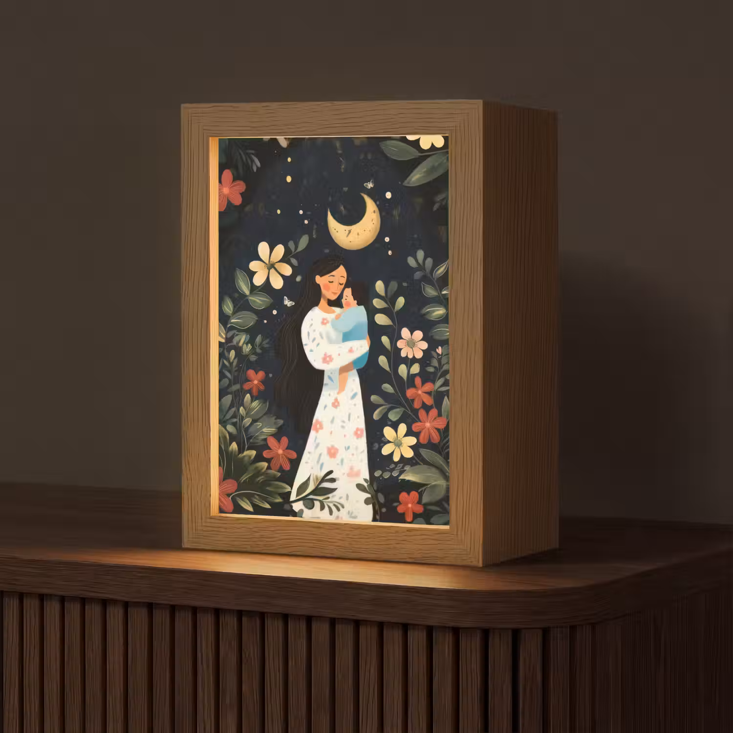 Moeder - Kind - Kleurrijk - Bloemen Light Box met kabel (Tafellamp) klein -z3d_website