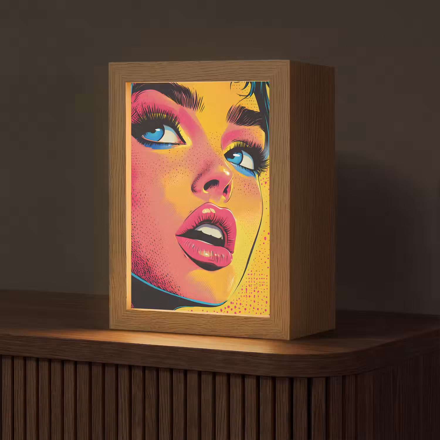 Close-up - Vrouwengezicht - Stippen - Geel Light Box met kabel (Tafellamp) klein -z3d_website