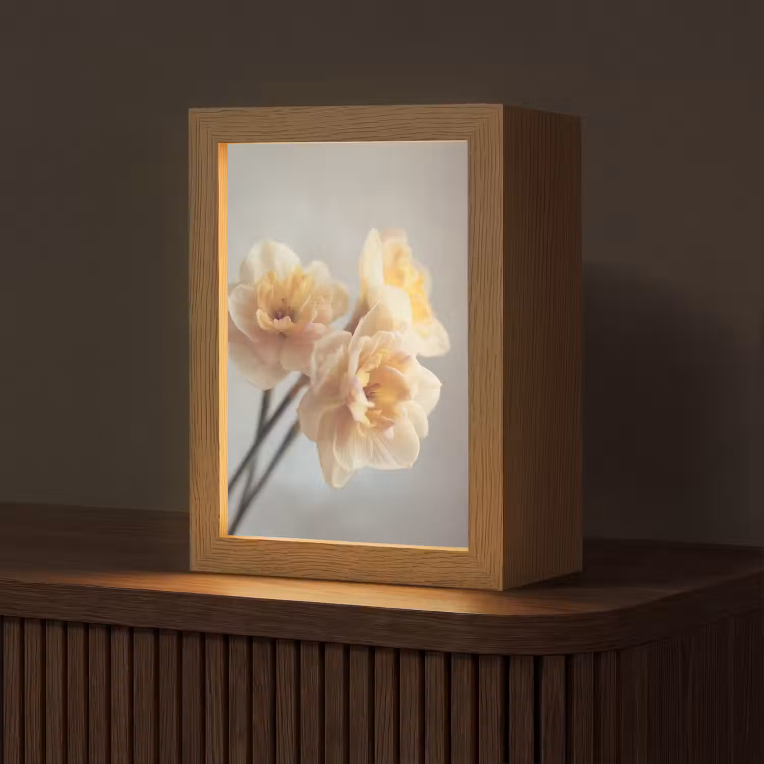 Narcissen - Geel - Bloemblaadjes Light Box met kabel (Tafellamp) klein -z3d_website