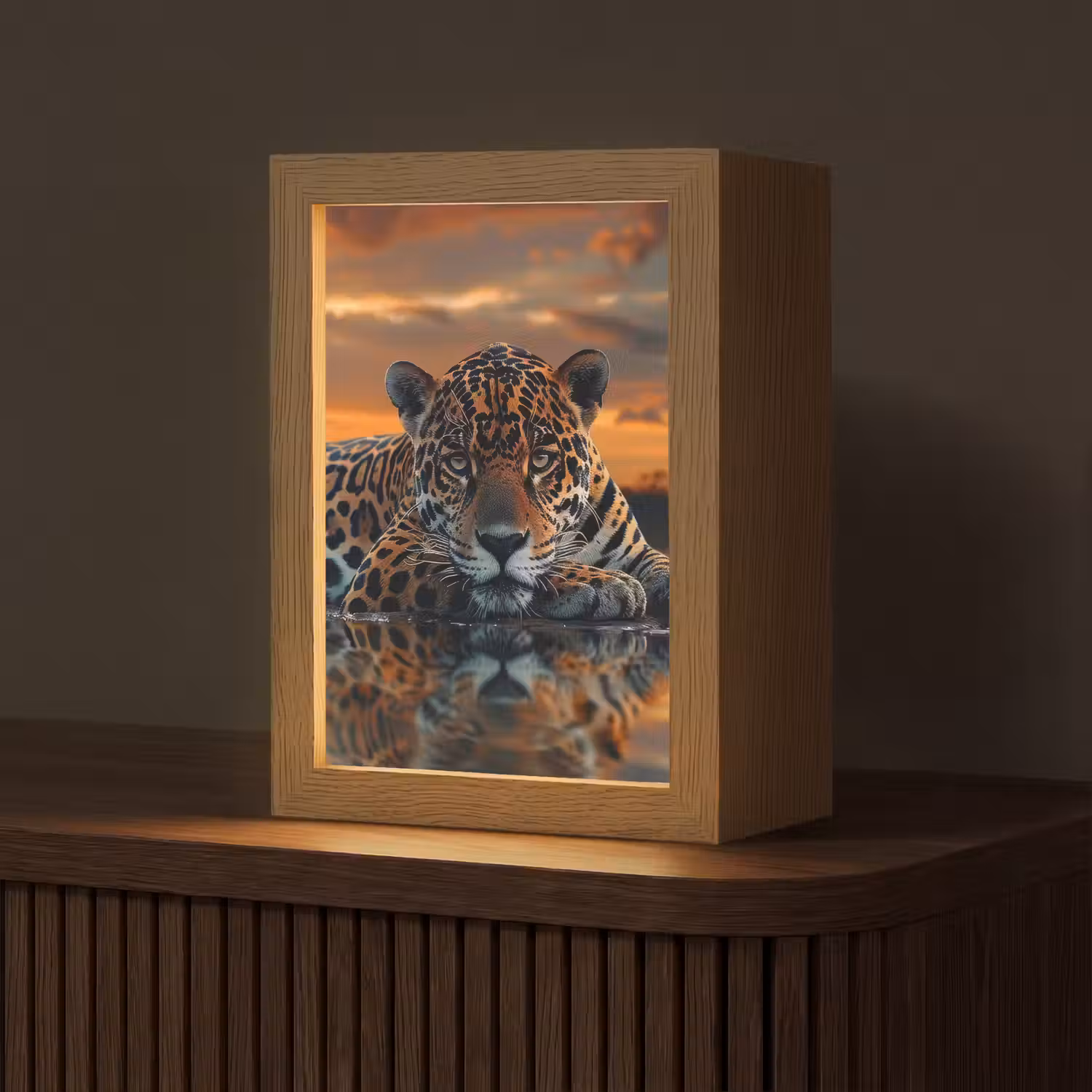 Natuur - Luipaard - Dier - Zonsondergang - Modern Light Box met kabel (Tafellamp) klein -z3d_website