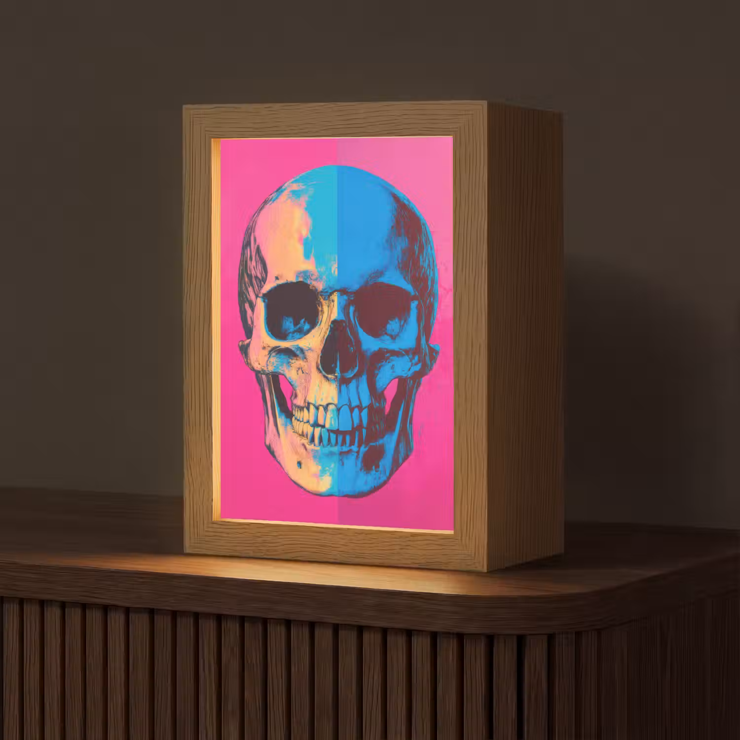 Neon - Blauw - Pop-art - Schedel Light Box met kabel (Tafellamp) klein -z3d_website