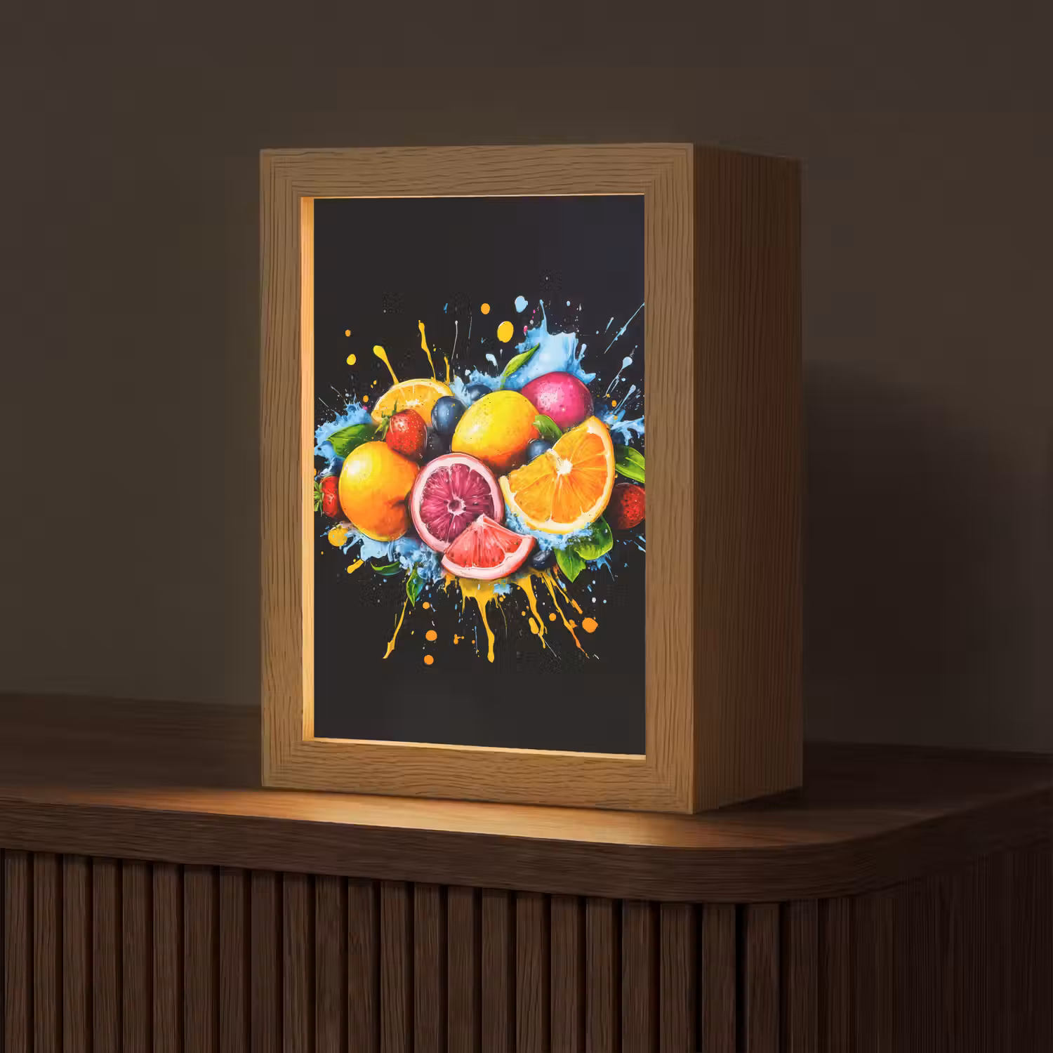 Fruit - Graffiti - Kleurrijk - Sinaasappel - Aardbei - Abstract Light Box met kabel (Tafellamp) klein -z3d_website