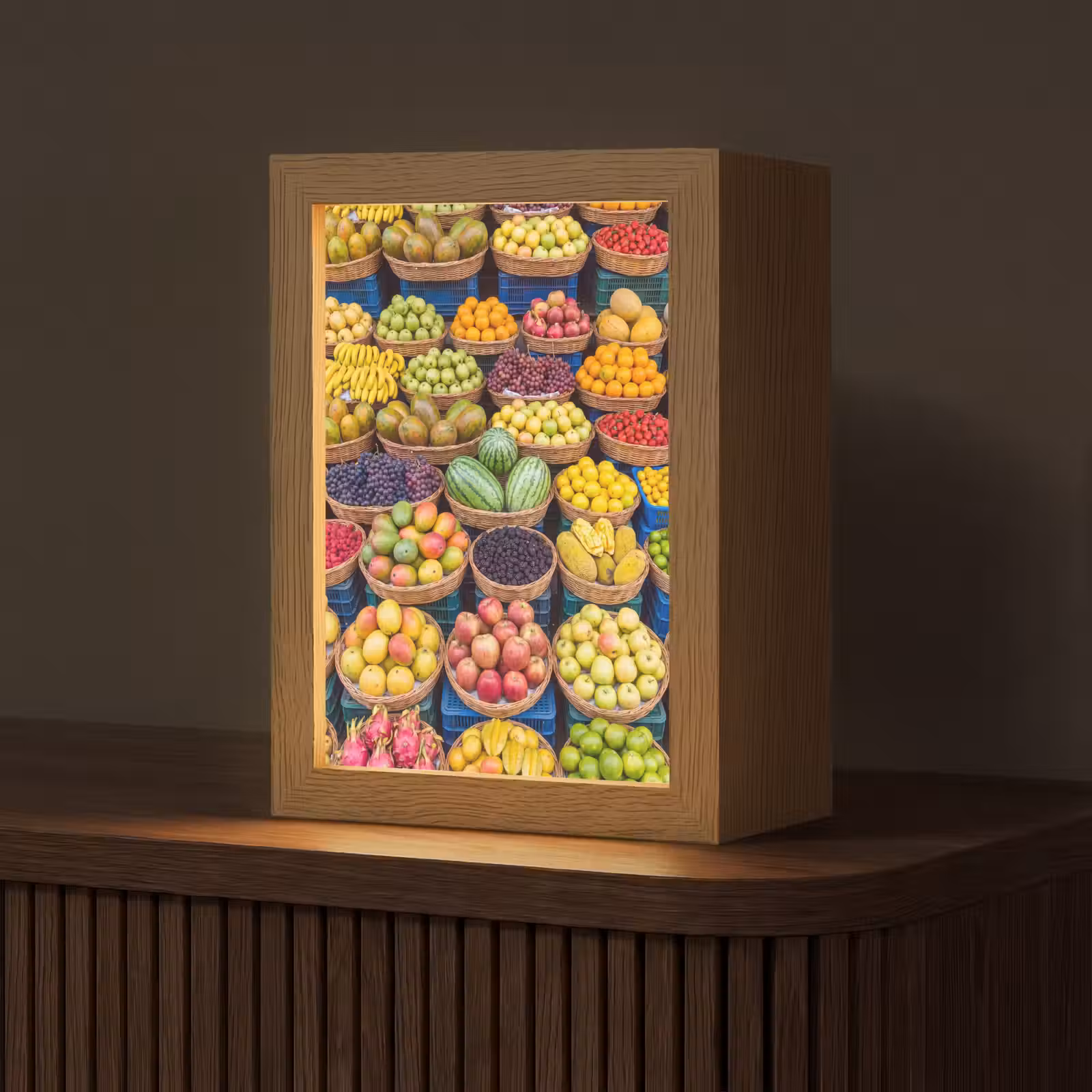 Tischlampe - Obst – Markt – Bunt - Fruit - Markt - Kleurrijk Light Box met kabel (Tafellamp) klein