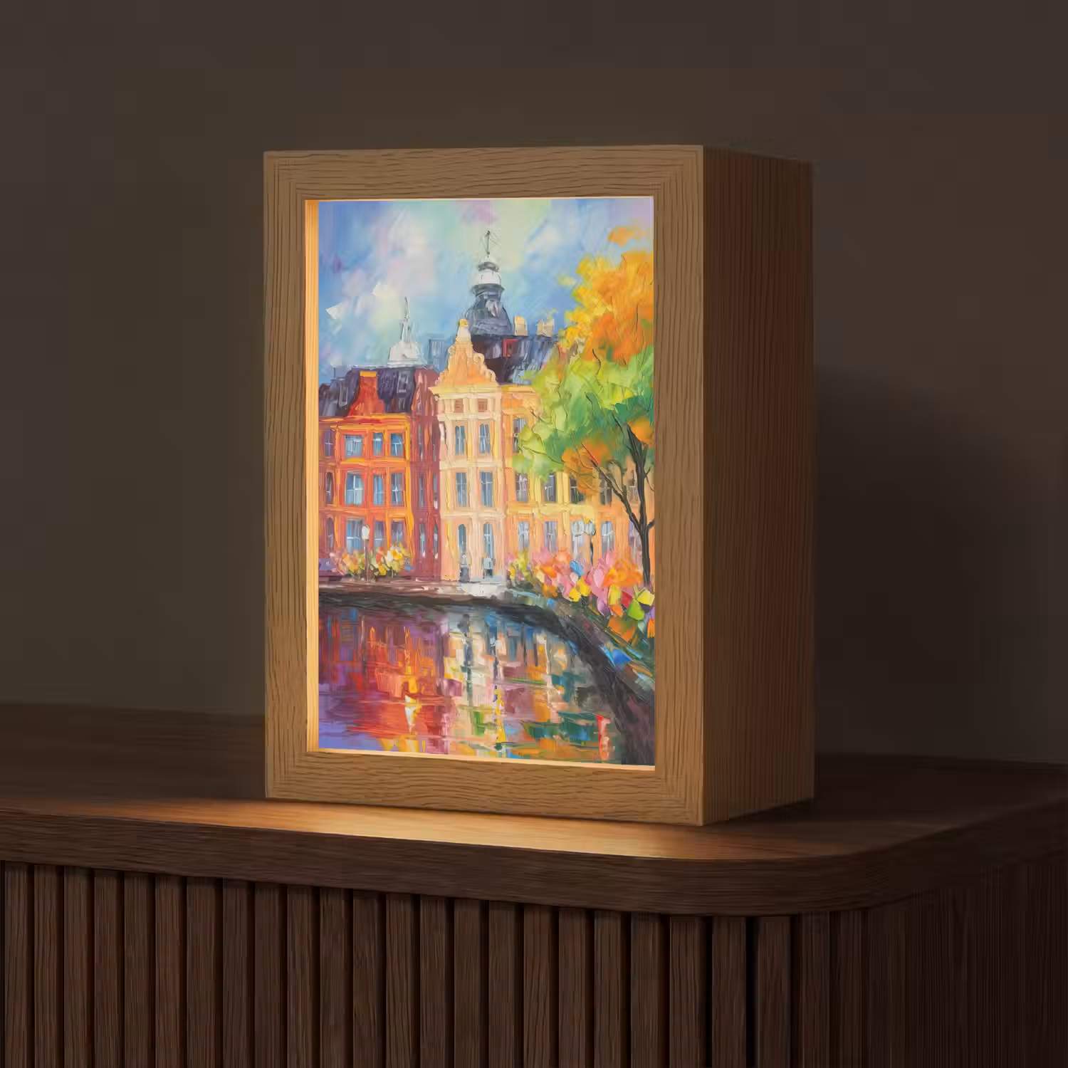 Olieverf - Amsterdam - Kunst - Kleurrijk Light Box met kabel (Tafellamp) klein -z3d_website