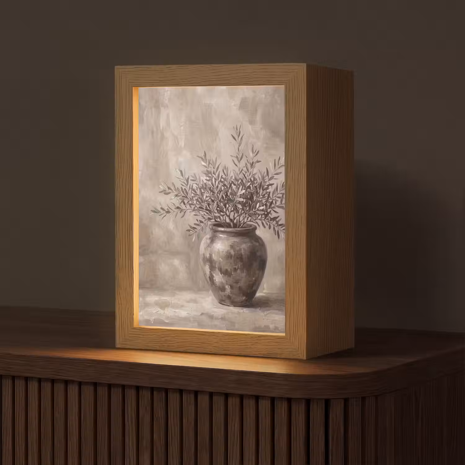 Olijfplant - Aardenpot - Abstract - Beige Light Box met kabel (Tafellamp) klein -z3d_website
