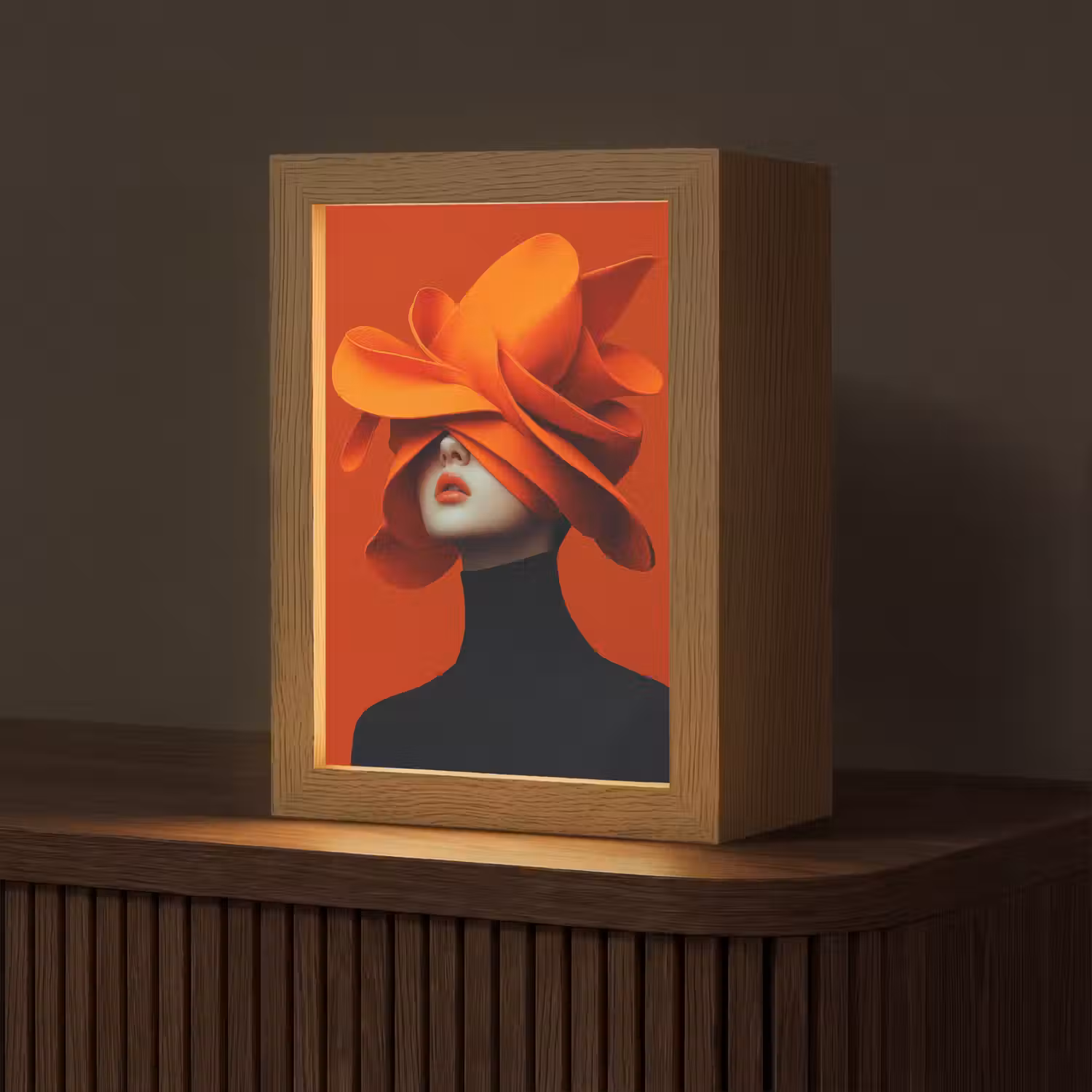 Oranje - Hoed - Vrouw Light Box met kabel (Tafellamp) klein -z3d_website