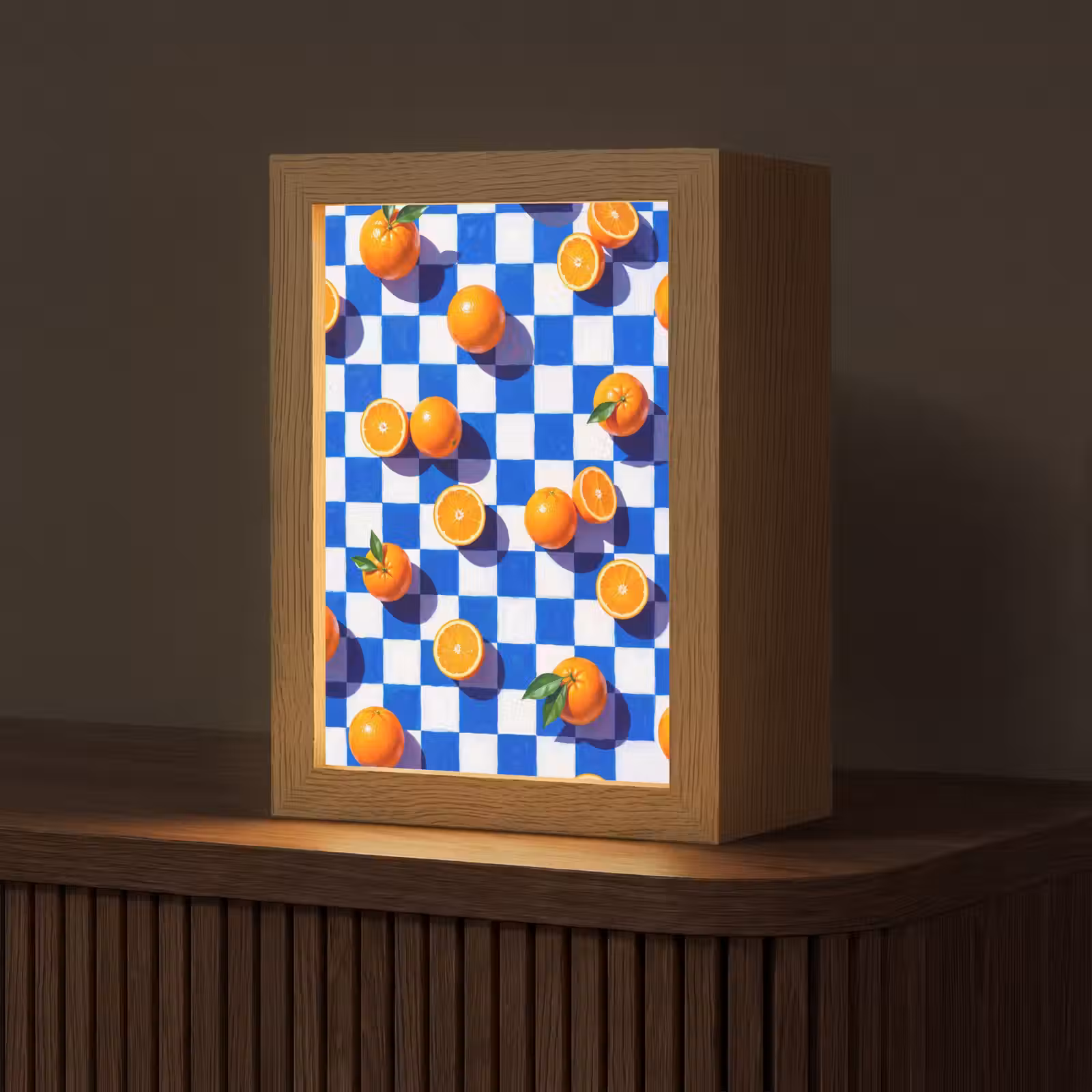 Tischlampe - Orange – Kariert – Essen - Sinaasappel - Geruit - Eten Light Box met kabel (Tafellamp) klein