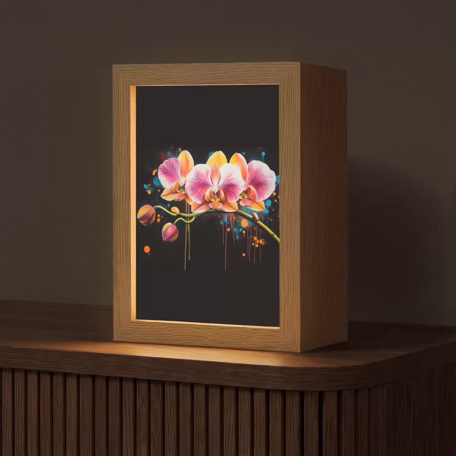 Orchidee - Graffiti - Kleurrijk - Bloemen - Abstract Light Box met kabel (Tafellamp) klein -z3d_website