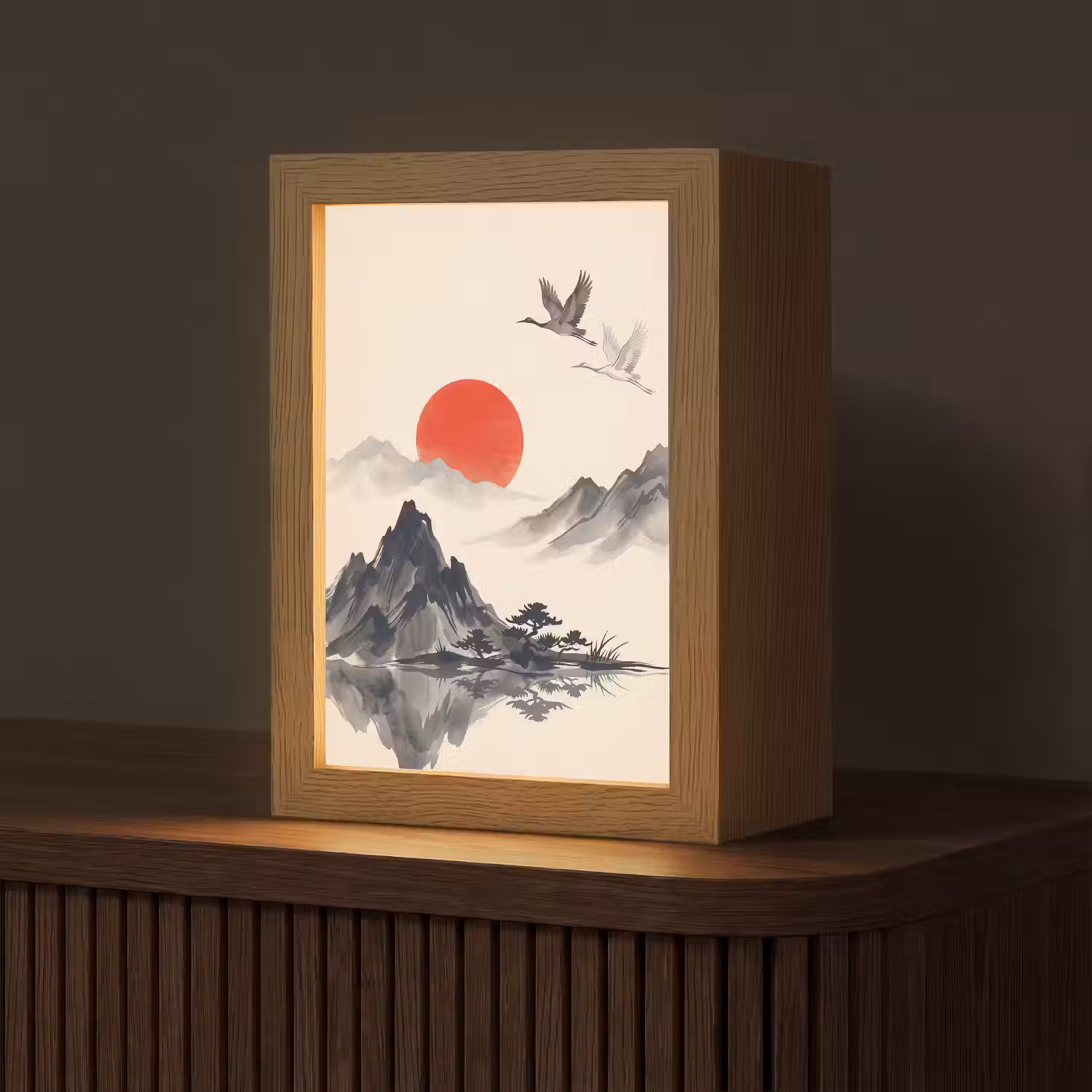Oosters - Kraanvogels - Landschap Light Box met kabel (Tafellamp) klein -z3d_website