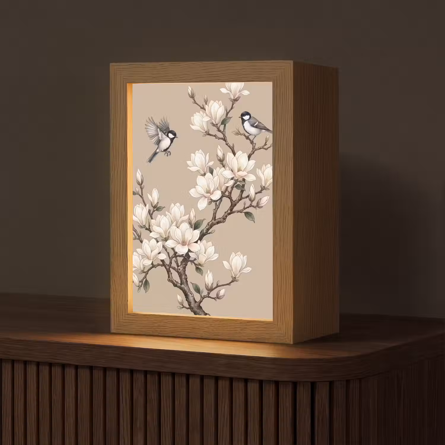 Oosters - Vogels - Beige Light Box met kabel (Tafellamp) klein -z3d_website