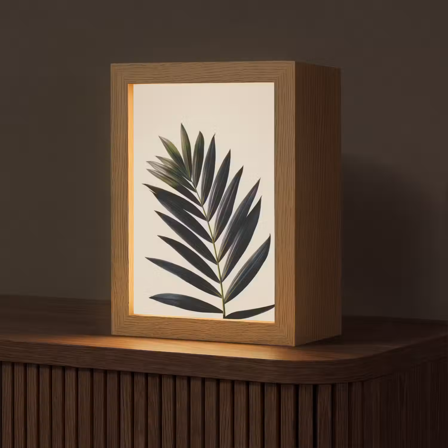 Palmblad - Donkere bladen - Subtiel Light Box met kabel (Tafellamp) klein -z3d_website