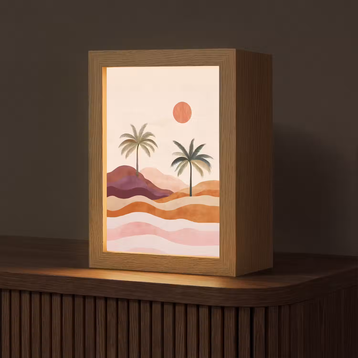 Palmbomen - Abstract - Zon - Heuvels Light Box met kabel (Tafellamp) klein -z3d_website