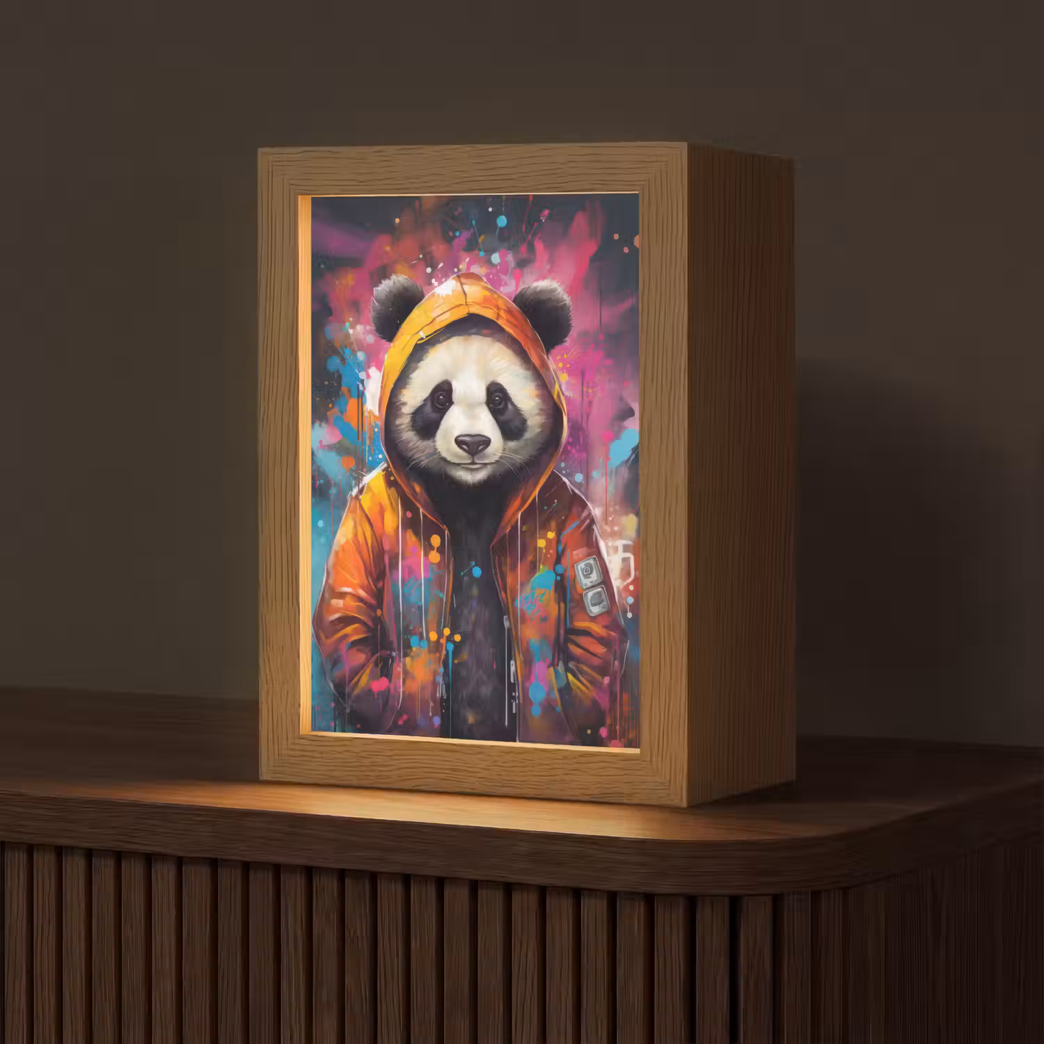Panda - Jas - Graffiti - Oranje Light Box met kabel (Tafellamp) klein -z3d_website