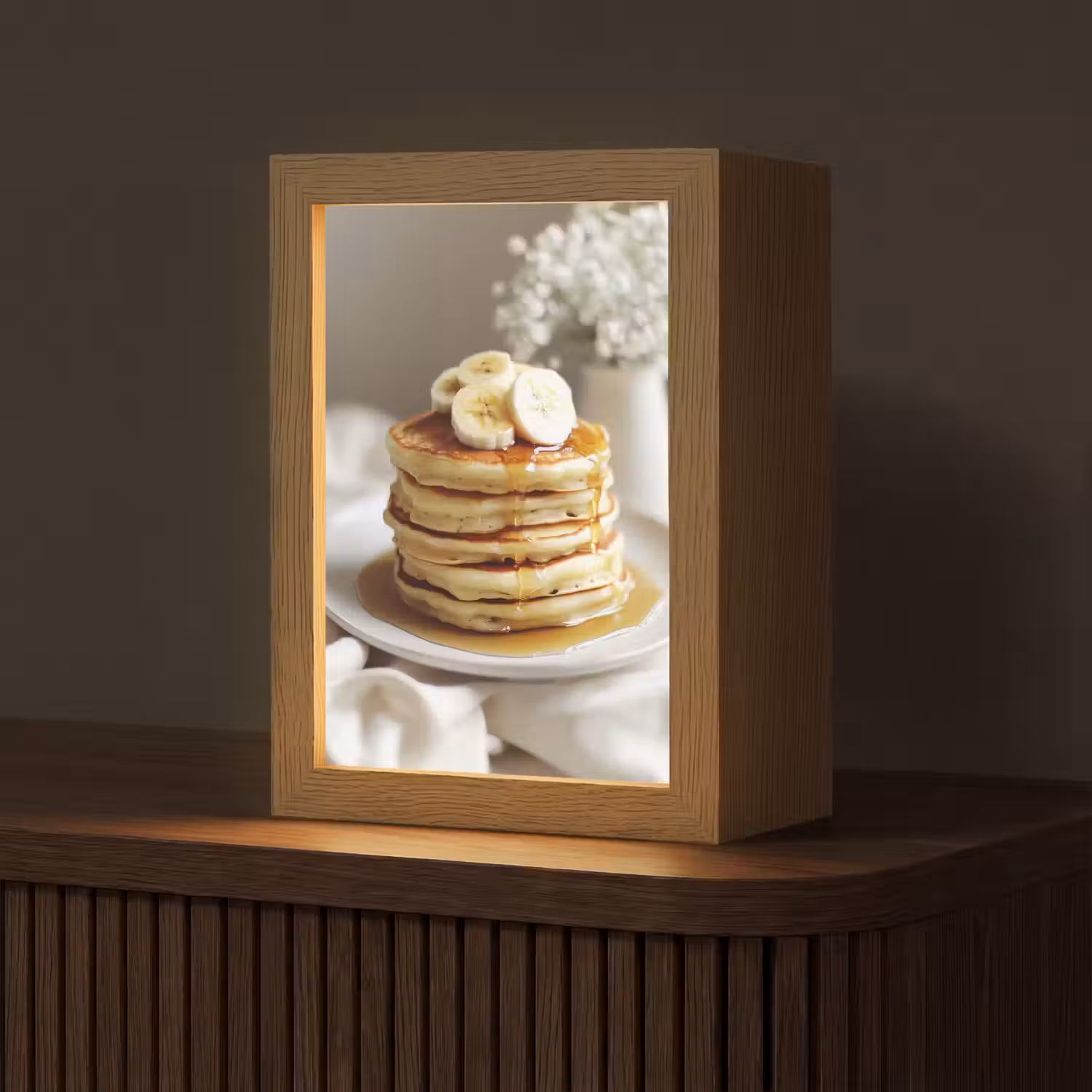 Pannenkoeken - Banaan - Siroop - Wit - Beige Light Box met kabel (Tafellamp) klein -z3d_website