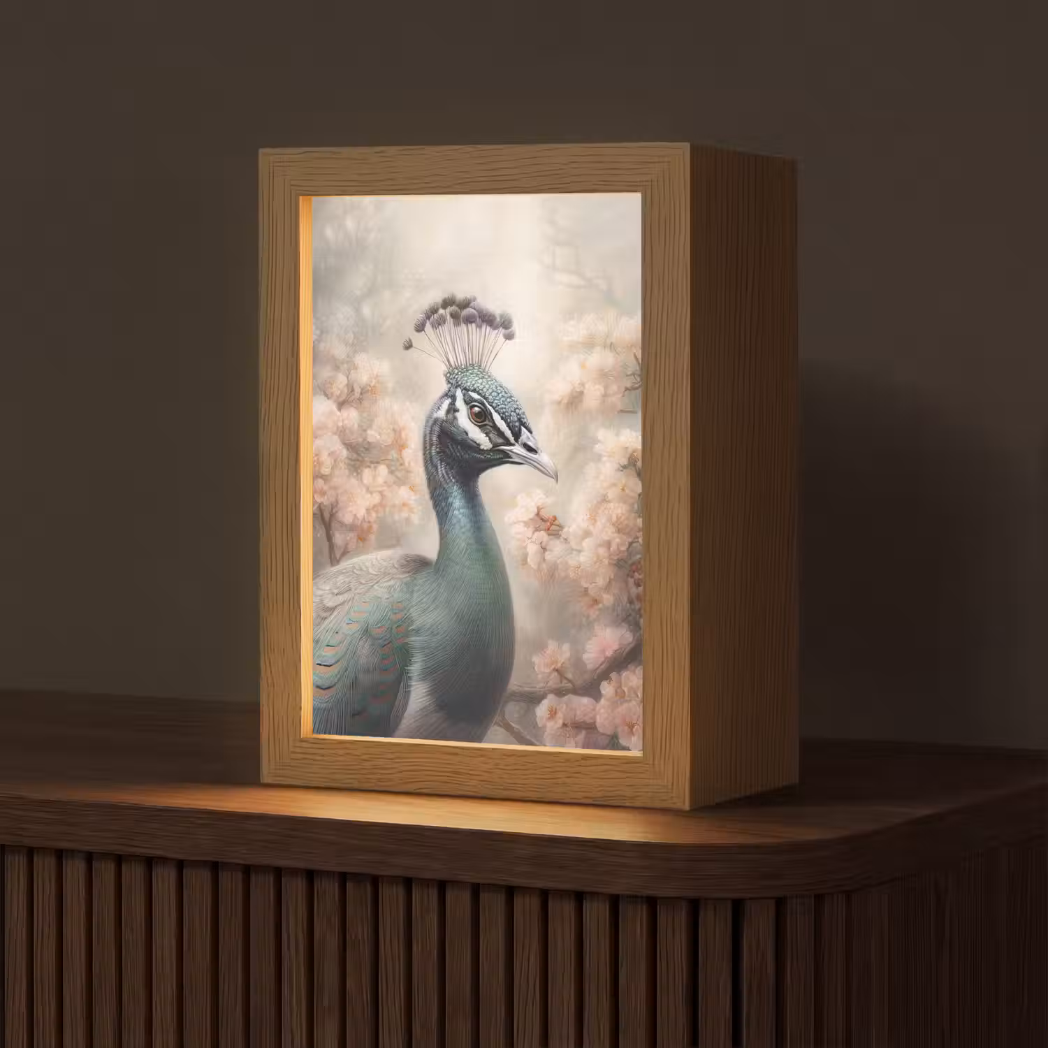 Pauw - Vogels - Bloemen - Boom - Botanisch Light Box met kabel (Tafellamp) klein -z3d_website