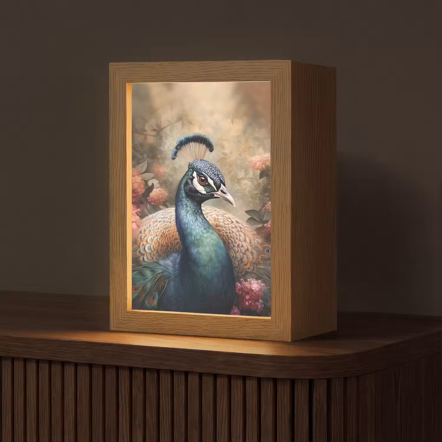 Pauw - Vogel - Bloemen - Planten - Pauwenveren Light Box met kabel (Tafellamp) klein -z3d_website