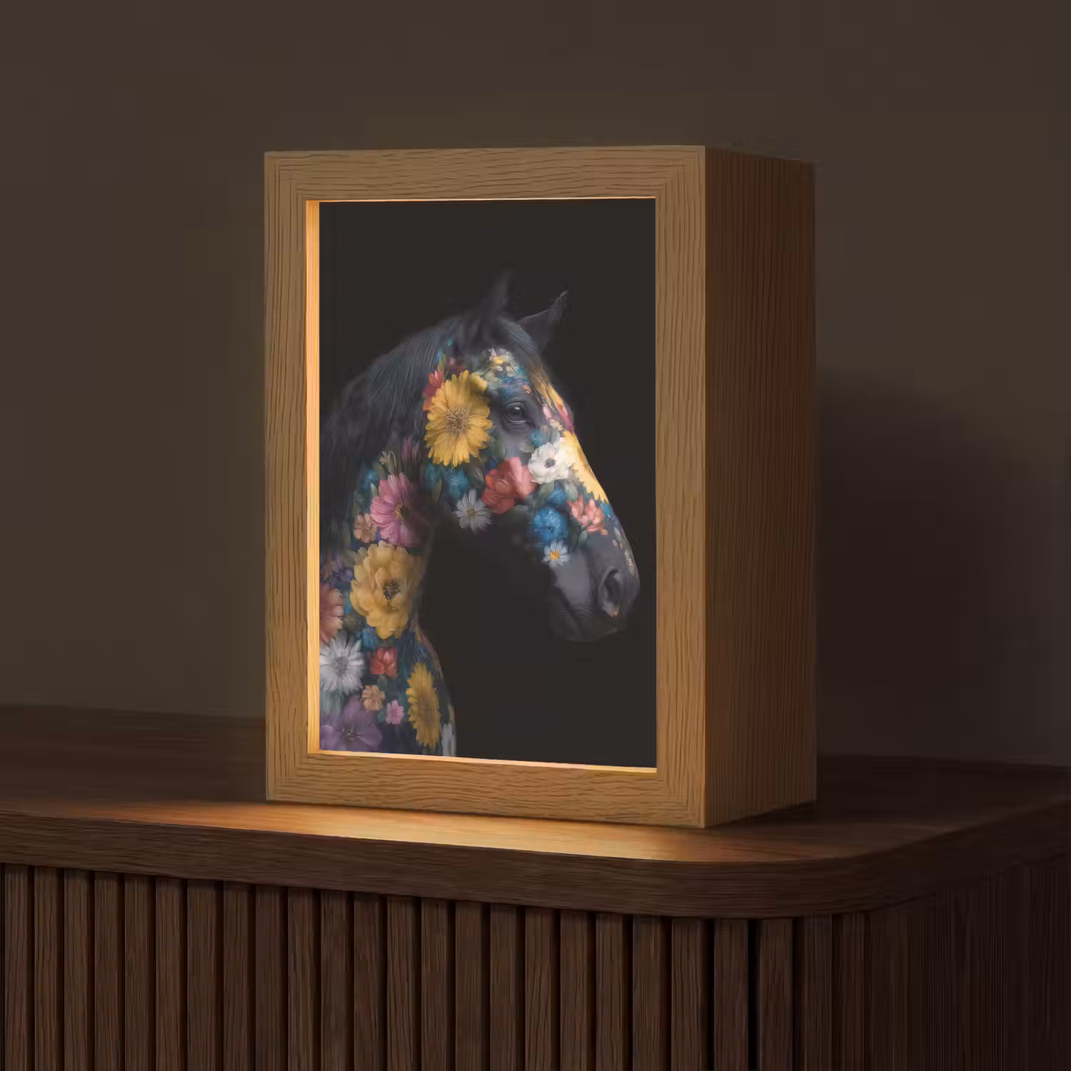 Paard - Bloemen - Zwart Light Box met kabel (Tafellamp) klein -z3d_website