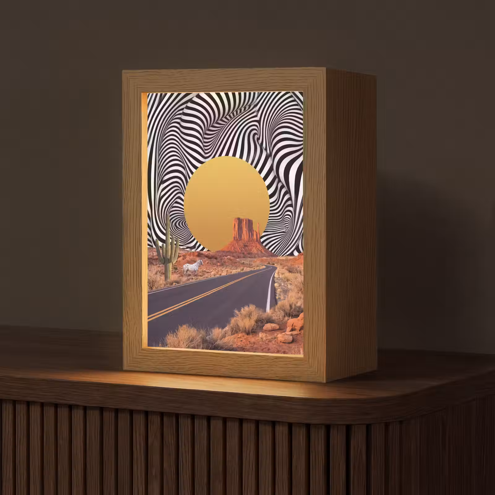 Tischlampe - Pferd – Wüste – Natur - Paard - Woestijn - Natuur Light Box met kabel (Tafellamp) klein