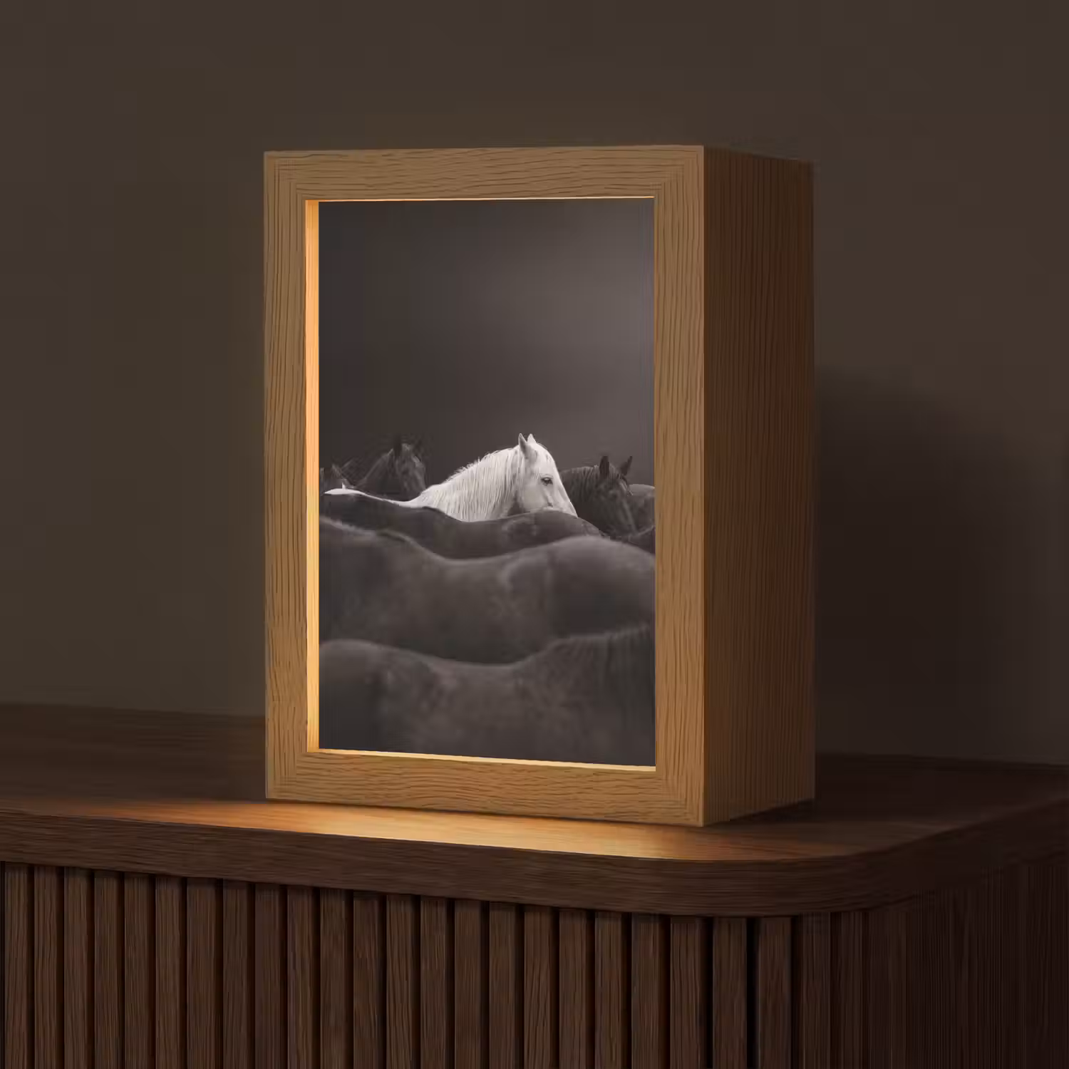 Paarden - Zwart - Wit - Kudde Light Box met kabel (Tafellamp) klein -z3d_website