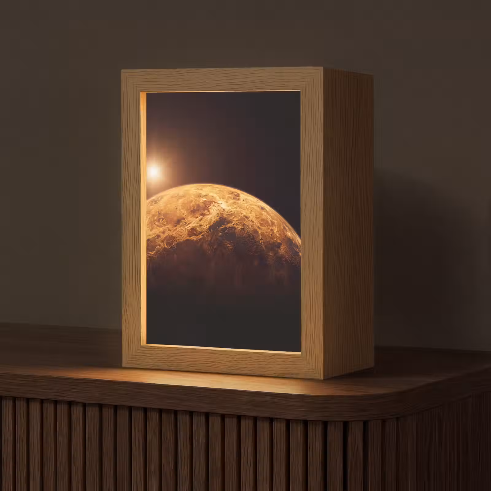Tischlampe - Planet – Weltraum – Orange - Planeet - Ruimte - Oranje Light Box met kabel (Tafellamp) klein