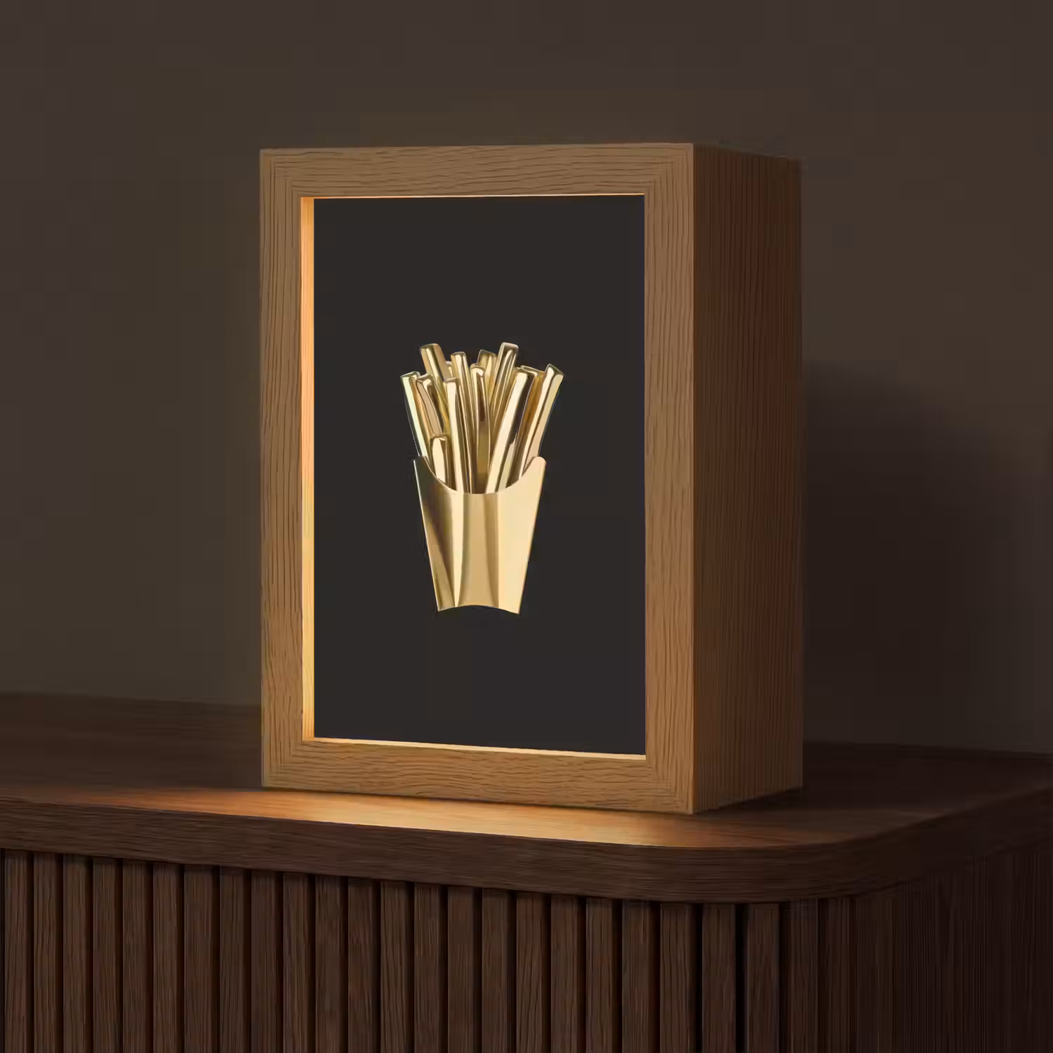 Friet - Goud - Chrome - Eten Light Box met kabel (Tafellamp) klein -z3d_website
