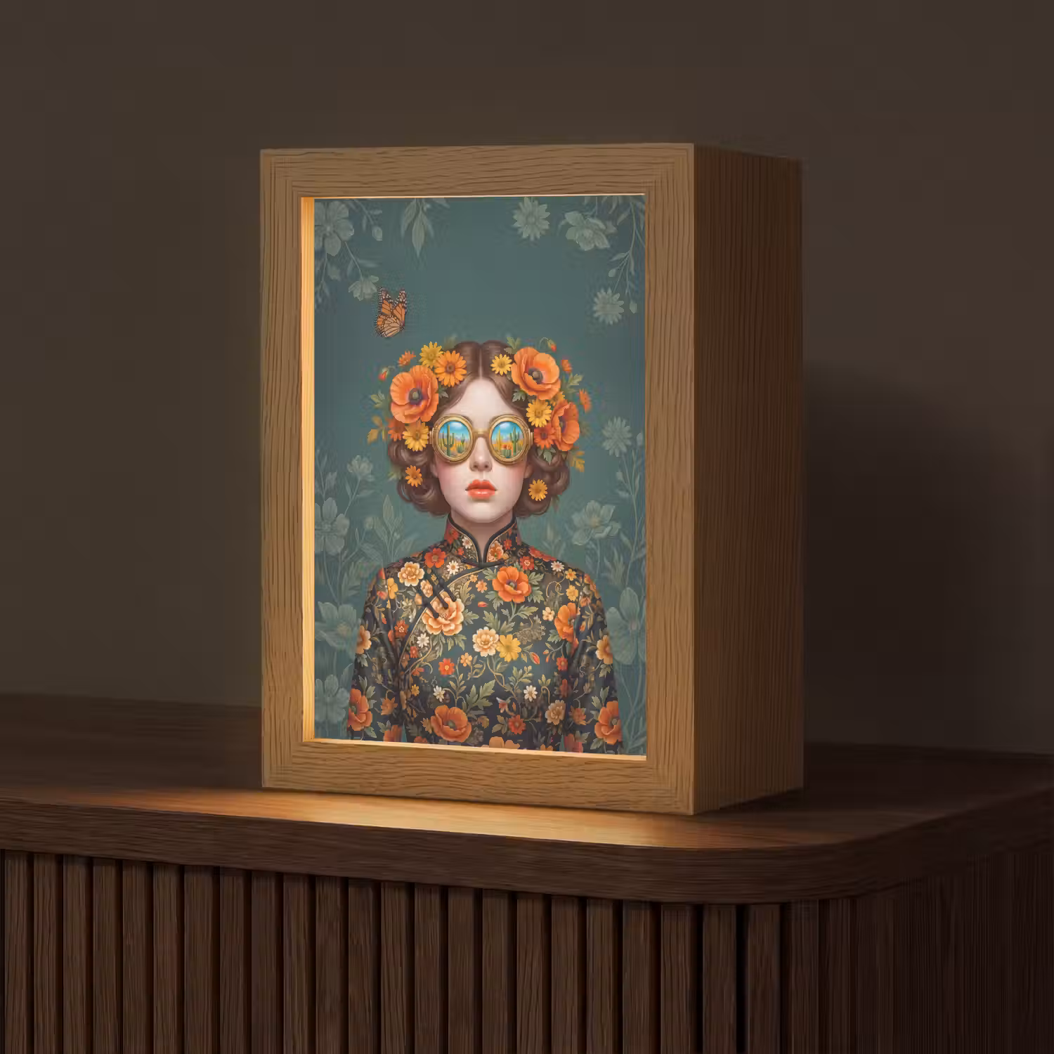 Portret - Vrouw - Kleurrijk - Expressief Light Box met kabel (Tafellamp) klein -z3d_website