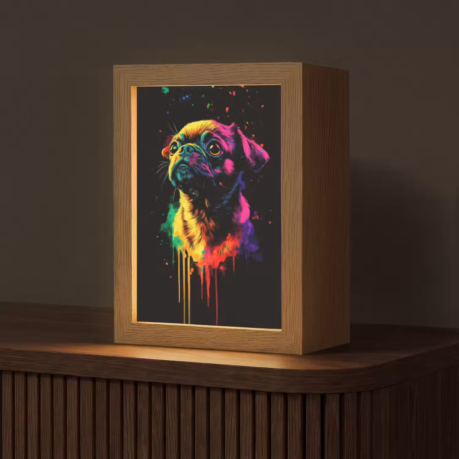 Puck - Hond - Verf - Kleuren Light Box met kabel (Tafellamp) klein -z3d_website
